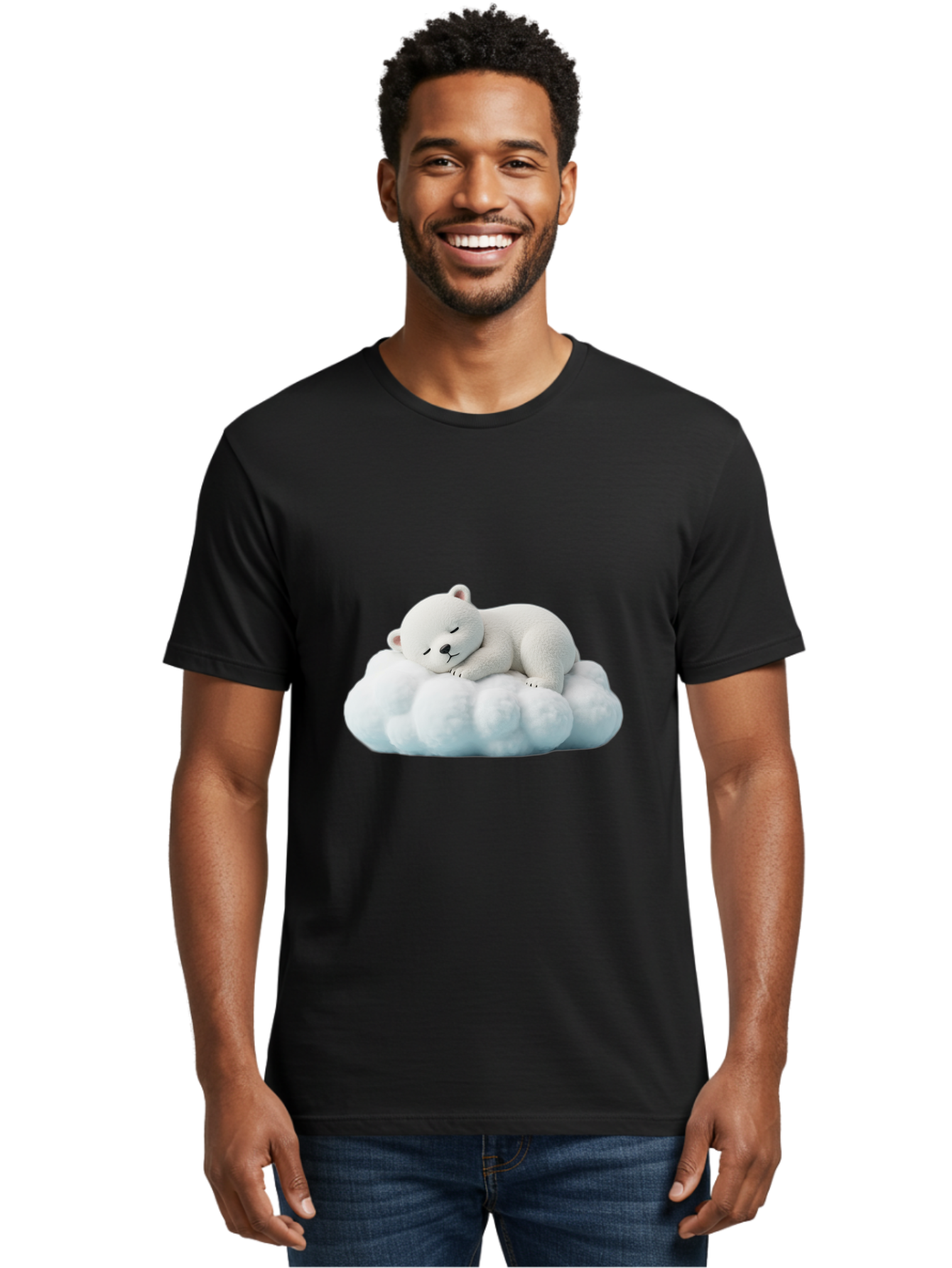 Sleeping-Polar-Bear Men'S Graphic Tee, 100% Cotton, Comfortable Casual Summer Wear, Machine Washable, Cute Polar Bear, Sleeping On Fluffy Cloud, Serene Scene, Adorable Animal, Peaceful Slumber, Tranquil Atmosphere, Digital Art, 3D Rendering Bae752