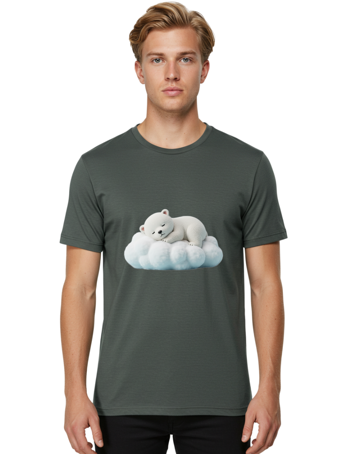Sleeping-Polar-Bear Men'S Graphic Tee, 100% Cotton, Comfortable Casual Summer Wear, Machine Washable, Cute Polar Bear, Sleeping On Fluffy Cloud, Serene Scene, Adorable Animal, Peaceful Slumber, Tranquil Atmosphere, Digital Art, 3D Rendering Bae752