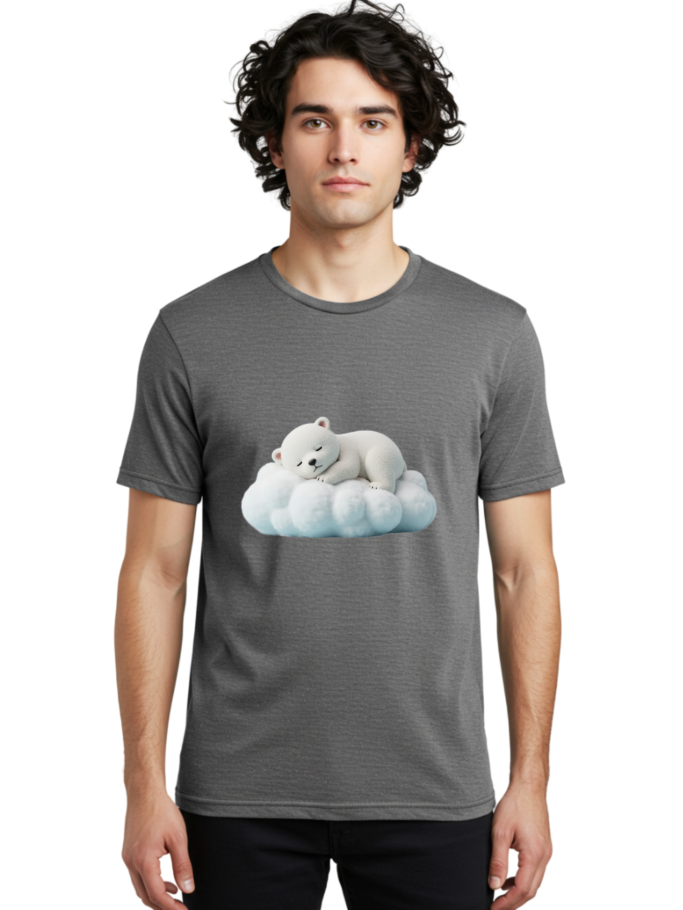 Sleeping-Polar-Bear Men'S Graphic Tee, 100% Cotton, Comfortable Casual Summer Wear, Machine Washable, Cute Polar Bear, Sleeping On Fluffy Cloud, Serene Scene, Adorable Animal, Peaceful Slumber, Tranquil Atmosphere, Digital Art, 3D Rendering Bae752