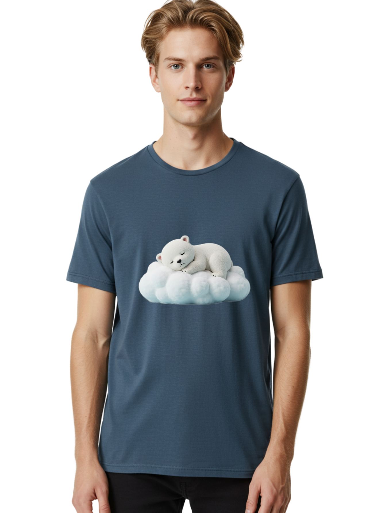 Sleeping-Polar-Bear Men'S Graphic Tee, 100% Cotton, Comfortable Casual Summer Wear, Machine Washable, Cute Polar Bear, Sleeping On Fluffy Cloud, Serene Scene, Adorable Animal, Peaceful Slumber, Tranquil Atmosphere, Digital Art, 3D Rendering Bae752