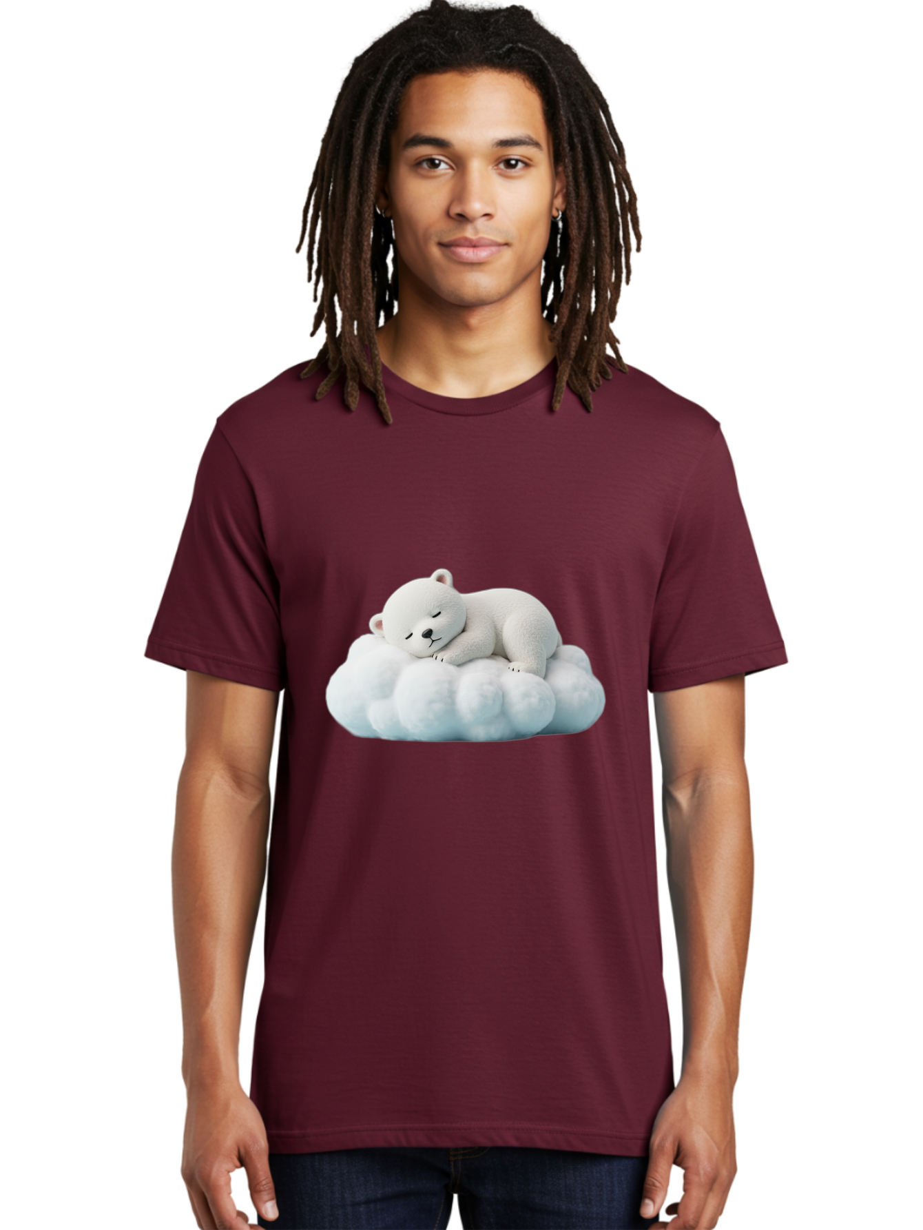 Sleeping-Polar-Bear Men'S Graphic Tee, 100% Cotton, Comfortable Casual Summer Wear, Machine Washable, Cute Polar Bear, Sleeping On Fluffy Cloud, Serene Scene, Adorable Animal, Peaceful Slumber, Tranquil Atmosphere, Digital Art, 3D Rendering Bae752