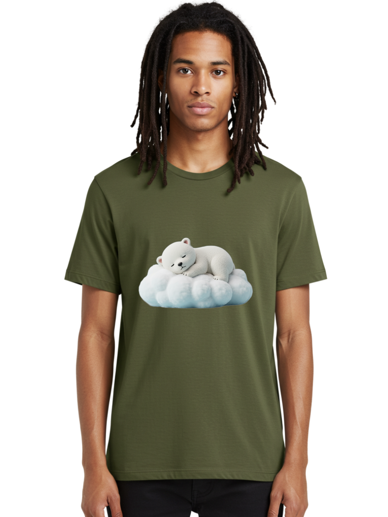 Sleeping-Polar-Bear Men'S Graphic Tee, 100% Cotton, Comfortable Casual Summer Wear, Machine Washable, Cute Polar Bear, Sleeping On Fluffy Cloud, Serene Scene, Adorable Animal, Peaceful Slumber, Tranquil Atmosphere, Digital Art, 3D Rendering Bae752