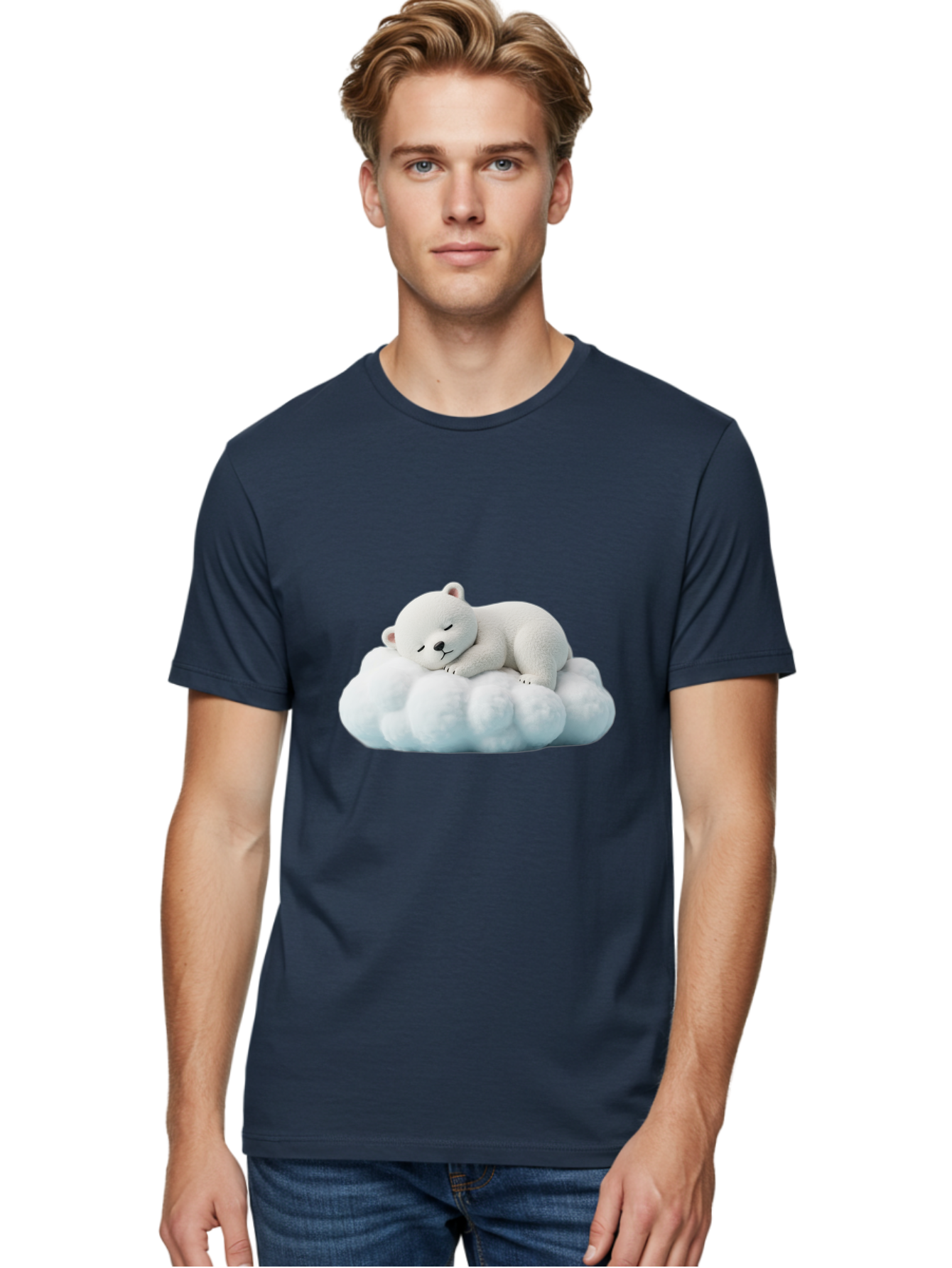 Sleeping-Polar-Bear Men'S Graphic Tee, 100% Cotton, Comfortable Casual Summer Wear, Machine Washable, Cute Polar Bear, Sleeping On Fluffy Cloud, Serene Scene, Adorable Animal, Peaceful Slumber, Tranquil Atmosphere, Digital Art, 3D Rendering Bae752