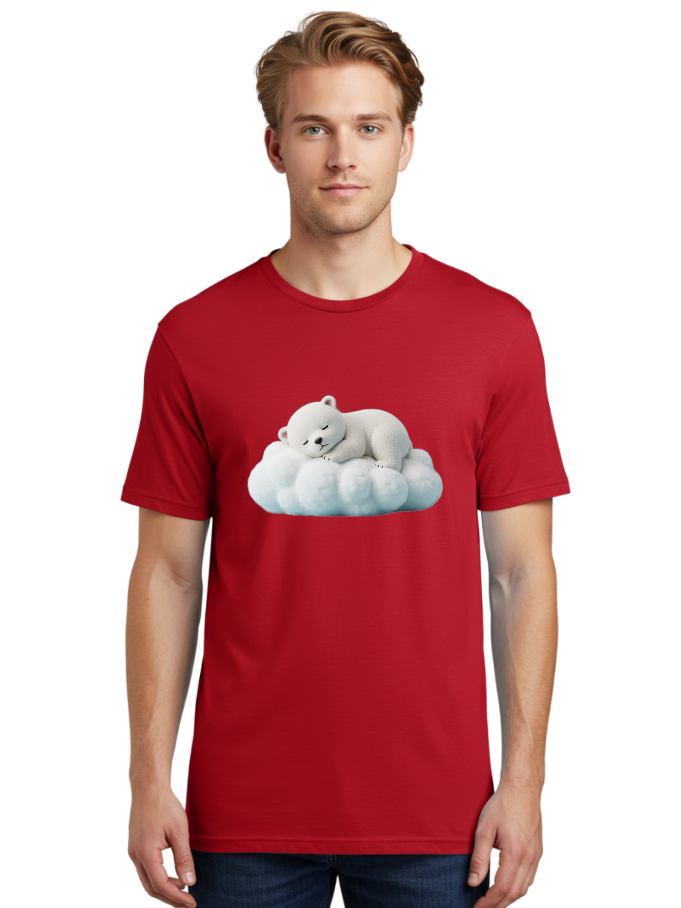 Sleeping-Polar-Bear Men'S Graphic Tee, 100% Cotton, Comfortable Casual Summer Wear, Machine Washable, Cute Polar Bear, Sleeping On Fluffy Cloud, Serene Scene, Adorable Animal, Peaceful Slumber, Tranquil Atmosphere, Digital Art, 3D Rendering Bae752