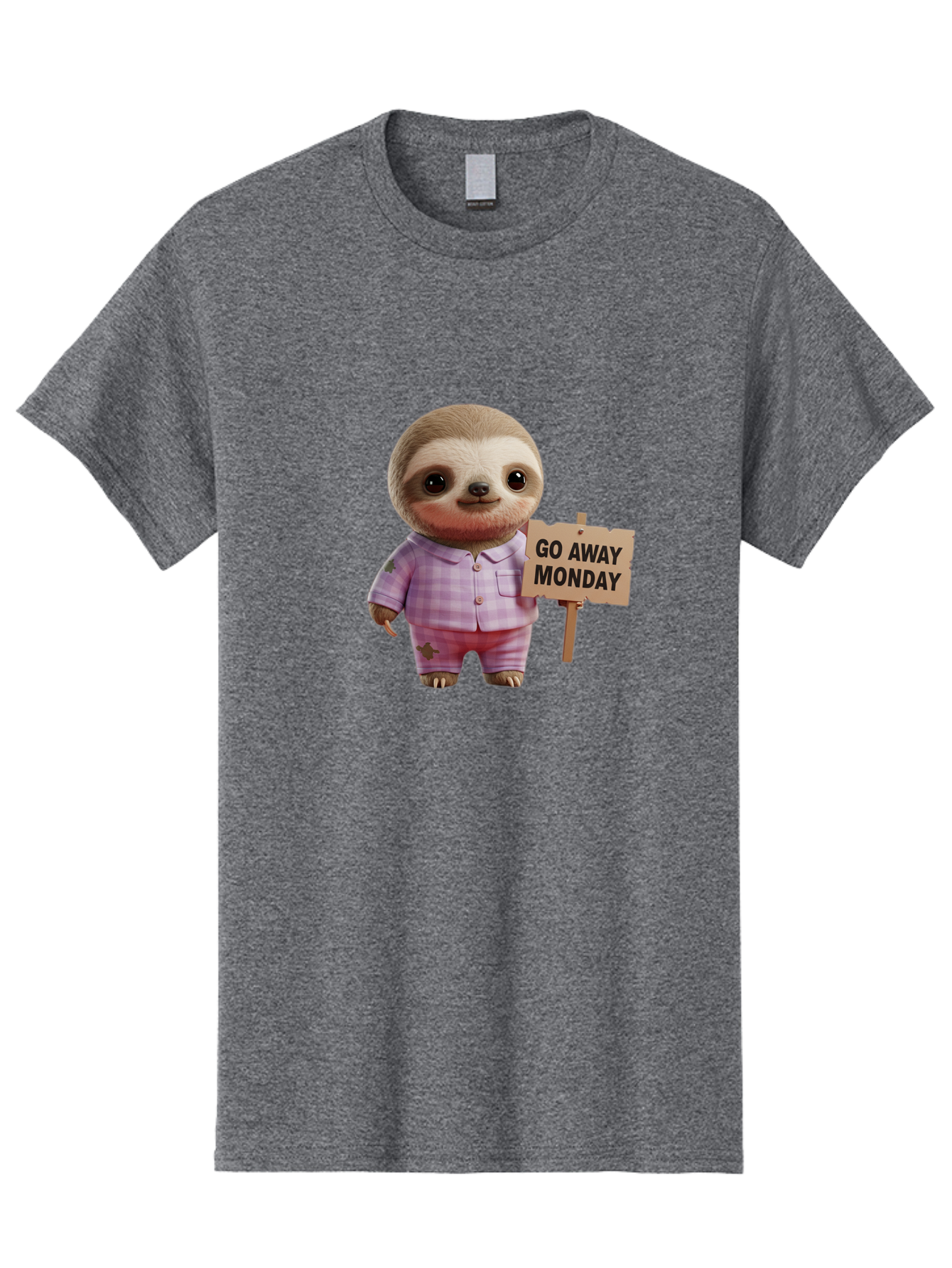 Sloth-Go-Away-Monday Men'S Graphic Tee, 100% Cotton, Comfortable Casual Summer Wear, Machine Washable, Sloth In Pajamas, Cartoon Character, Humorous Illustration, Funny Animal, Monday Motivation, Lazy Sloth, Cute Creature, Playful Design, Bae755