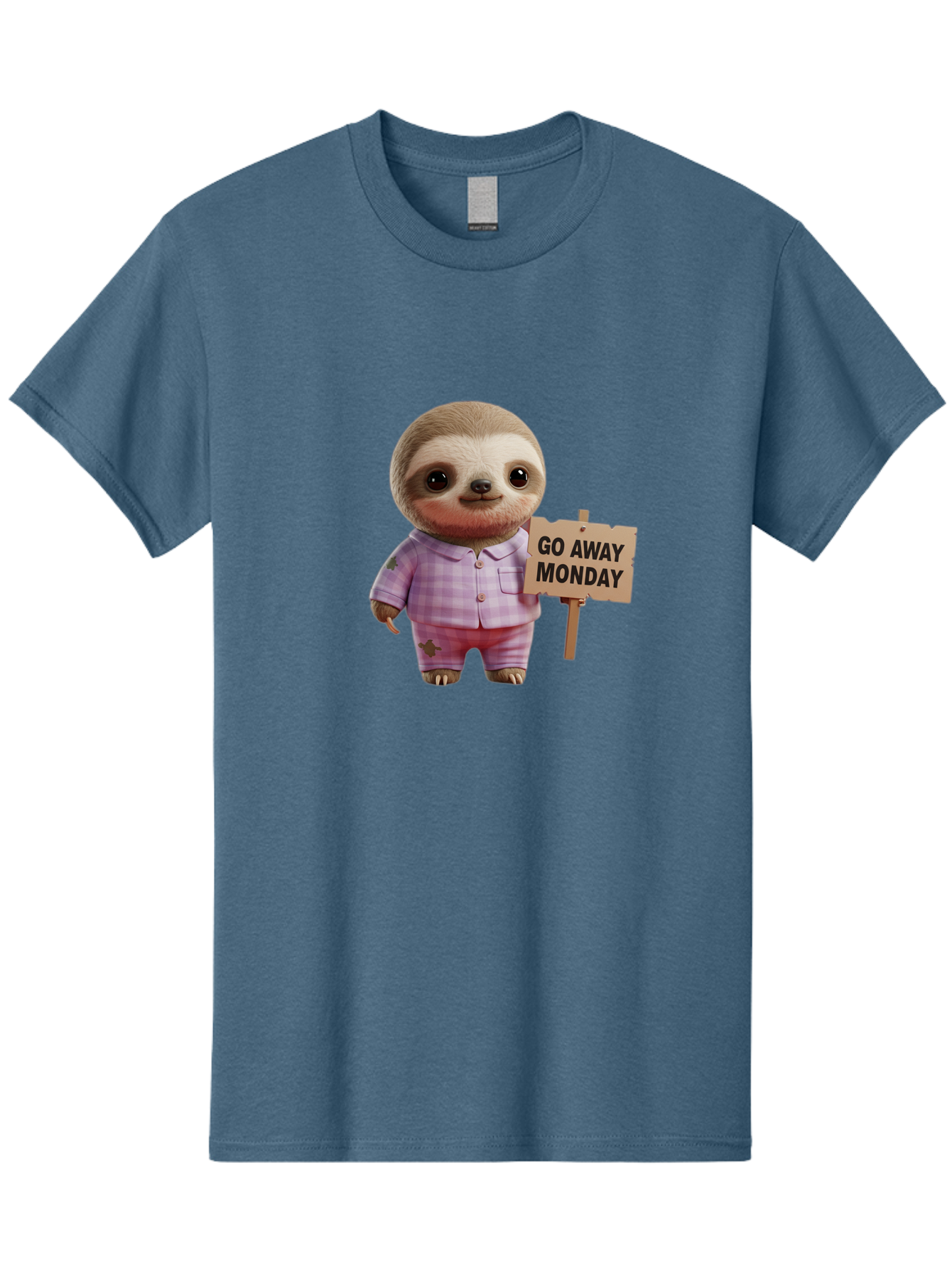 Sloth-Go-Away-Monday Men'S Graphic Tee, 100% Cotton, Comfortable Casual Summer Wear, Machine Washable, Sloth In Pajamas, Cartoon Character, Humorous Illustration, Funny Animal, Monday Motivation, Lazy Sloth, Cute Creature, Playful Design, Bae755