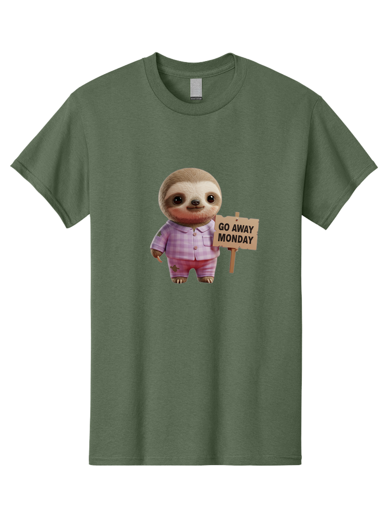 Sloth-Go-Away-Monday Men'S Graphic Tee, 100% Cotton, Comfortable Casual Summer Wear, Machine Washable, Sloth In Pajamas, Cartoon Character, Humorous Illustration, Funny Animal, Monday Motivation, Lazy Sloth, Cute Creature, Playful Design, Bae755