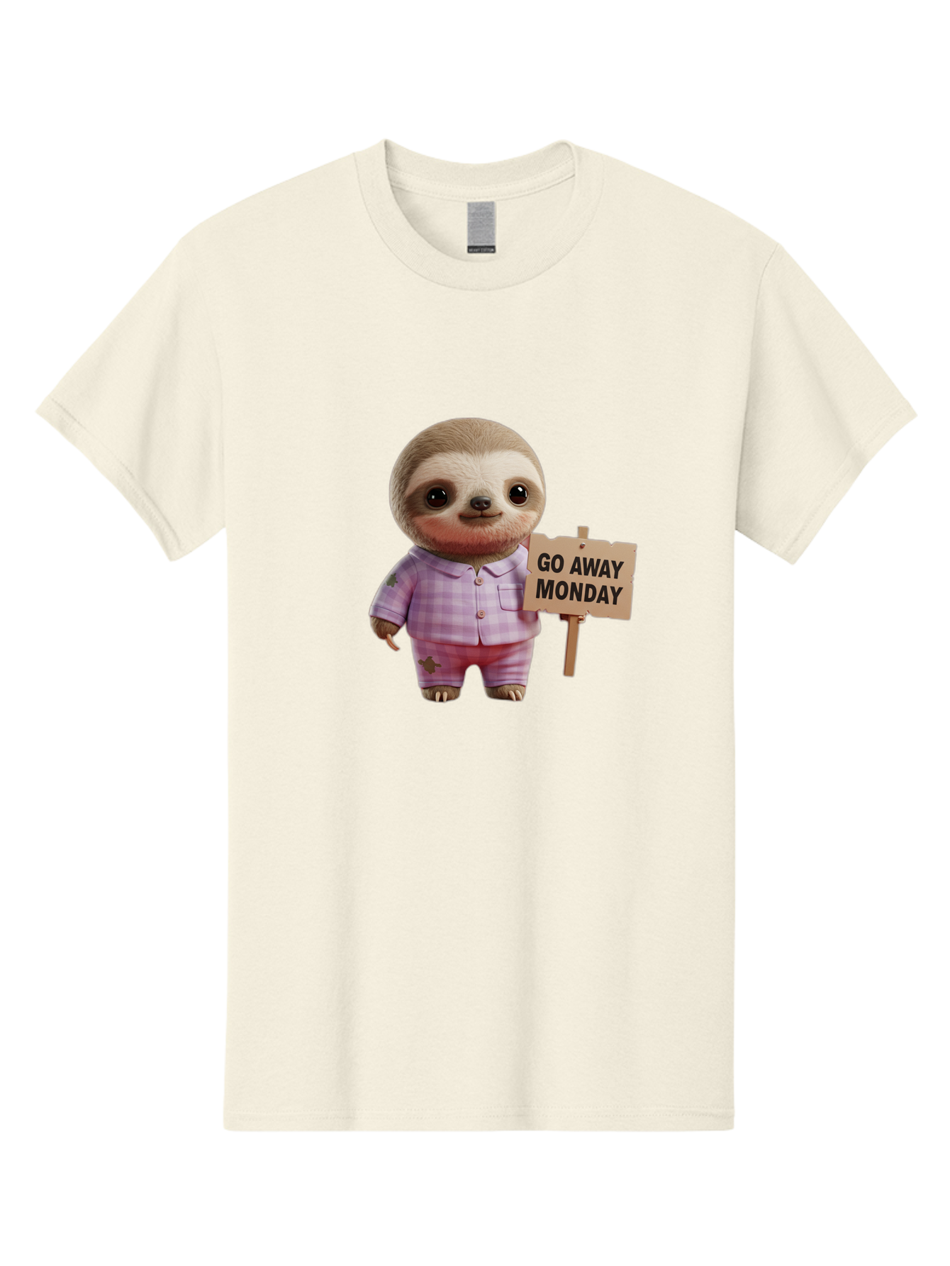 Sloth-Go-Away-Monday Men'S Graphic Tee, 100% Cotton, Comfortable Casual Summer Wear, Machine Washable, Sloth In Pajamas, Cartoon Character, Humorous Illustration, Funny Animal, Monday Motivation, Lazy Sloth, Cute Creature, Playful Design, Bae755