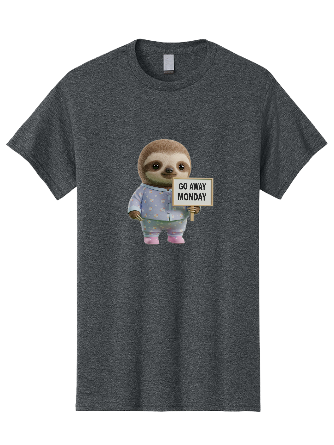 Sloth-Holding-Sign-Go-Away-Monday Men'S Graphic Tee, 100% Cotton, Comfortable Casual Summer Wear, Machine Washable, Sloth In Pajamas, Funny Animal, Cute Sloth, Humorous Sign, Go Away Monday, Lazy Morning, Cartoon Character, Playful Graphics, Bae756