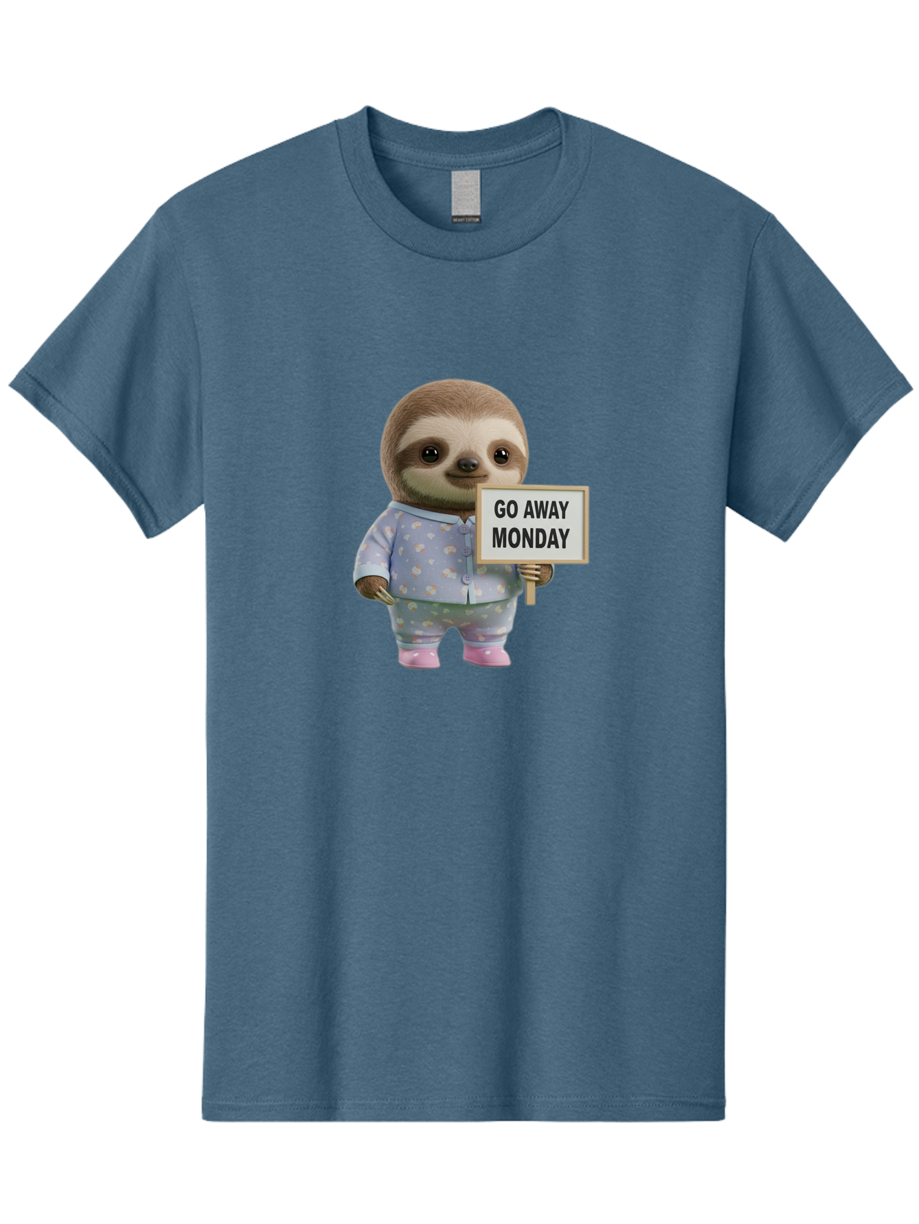 Sloth-Holding-Sign-Go-Away-Monday Men'S Graphic Tee, 100% Cotton, Comfortable Casual Summer Wear, Machine Washable, Sloth In Pajamas, Funny Animal, Cute Sloth, Humorous Sign, Go Away Monday, Lazy Morning, Cartoon Character, Playful Graphics, Bae756