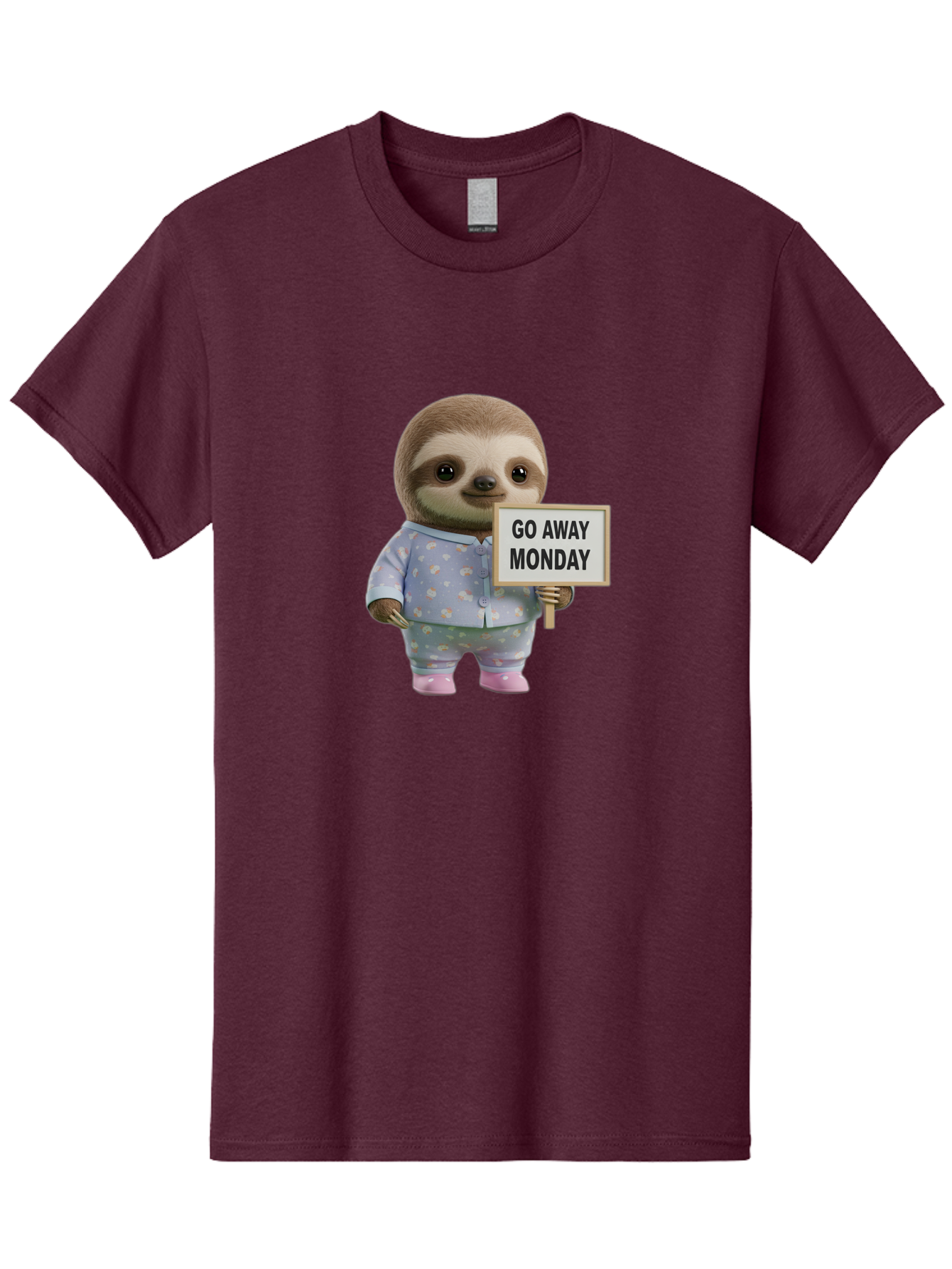Sloth-Holding-Sign-Go-Away-Monday Men'S Graphic Tee, 100% Cotton, Comfortable Casual Summer Wear, Machine Washable, Sloth In Pajamas, Funny Animal, Cute Sloth, Humorous Sign, Go Away Monday, Lazy Morning, Cartoon Character, Playful Graphics, Bae756