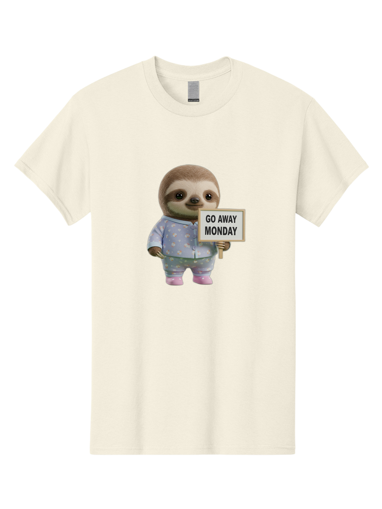 Sloth-Holding-Sign-Go-Away-Monday Men'S Graphic Tee, 100% Cotton, Comfortable Casual Summer Wear, Machine Washable, Sloth In Pajamas, Funny Animal, Cute Sloth, Humorous Sign, Go Away Monday, Lazy Morning, Cartoon Character, Playful Graphics, Bae756