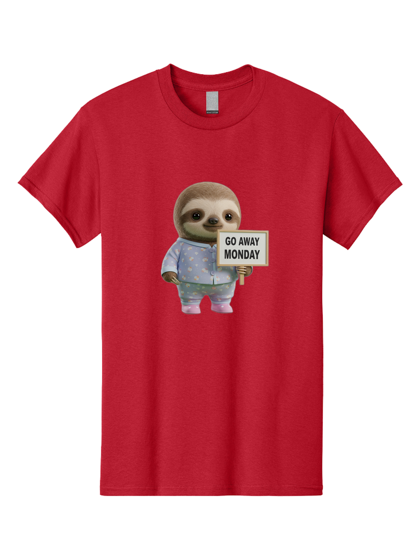 Sloth-Holding-Sign-Go-Away-Monday Men'S Graphic Tee, 100% Cotton, Comfortable Casual Summer Wear, Machine Washable, Sloth In Pajamas, Funny Animal, Cute Sloth, Humorous Sign, Go Away Monday, Lazy Morning, Cartoon Character, Playful Graphics, Bae756