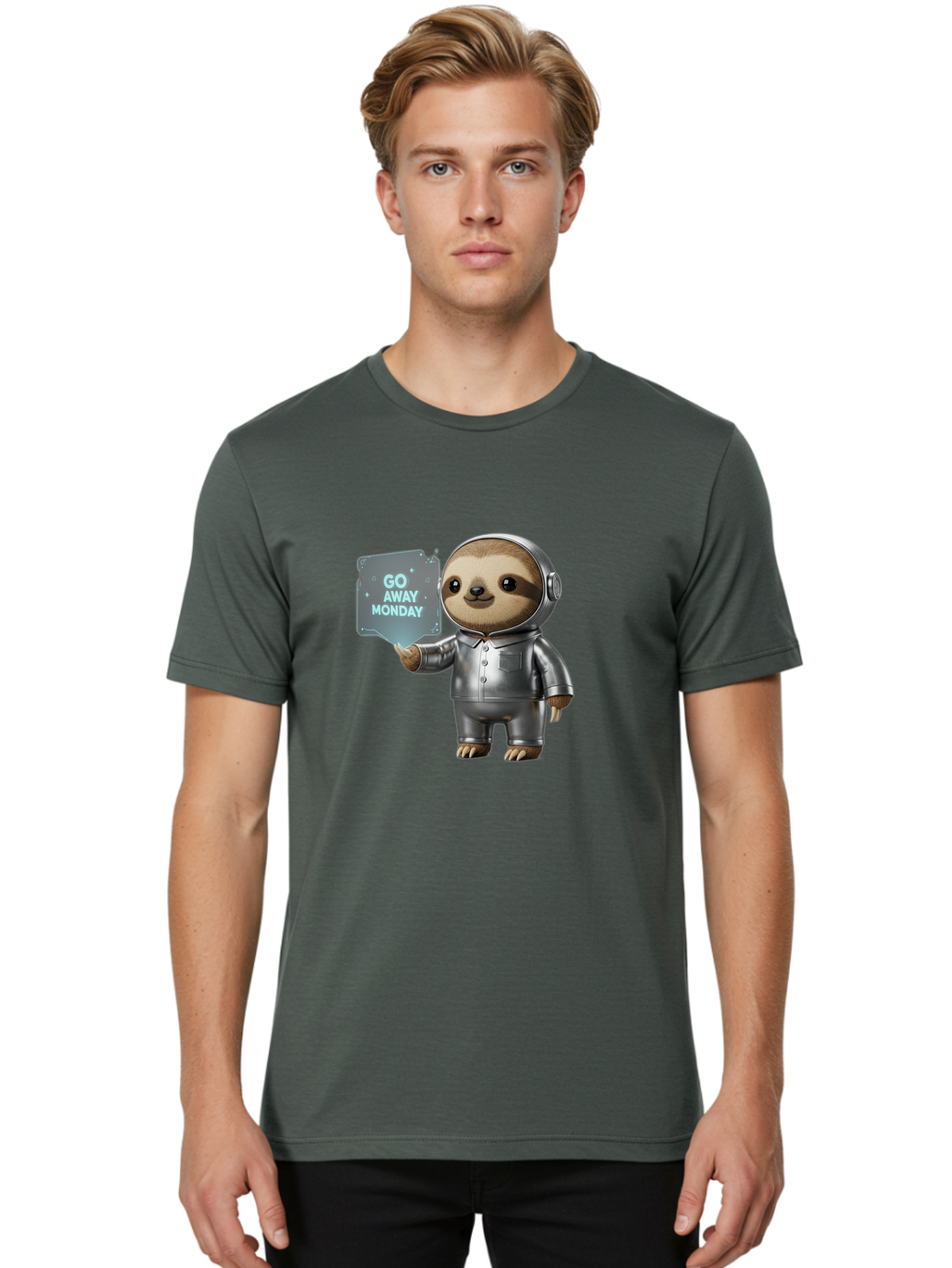 Sloth-In-Space-Suit Men'S Graphic Tee, 100% Cotton, Comfortable Casual Summer Wear, Machine Washable, Sloth In Silver Space Suit, Astronaut Sloth, Motivational Quote, Funny Animal, Humor, Quirky Character, Go Away Monday Bae757