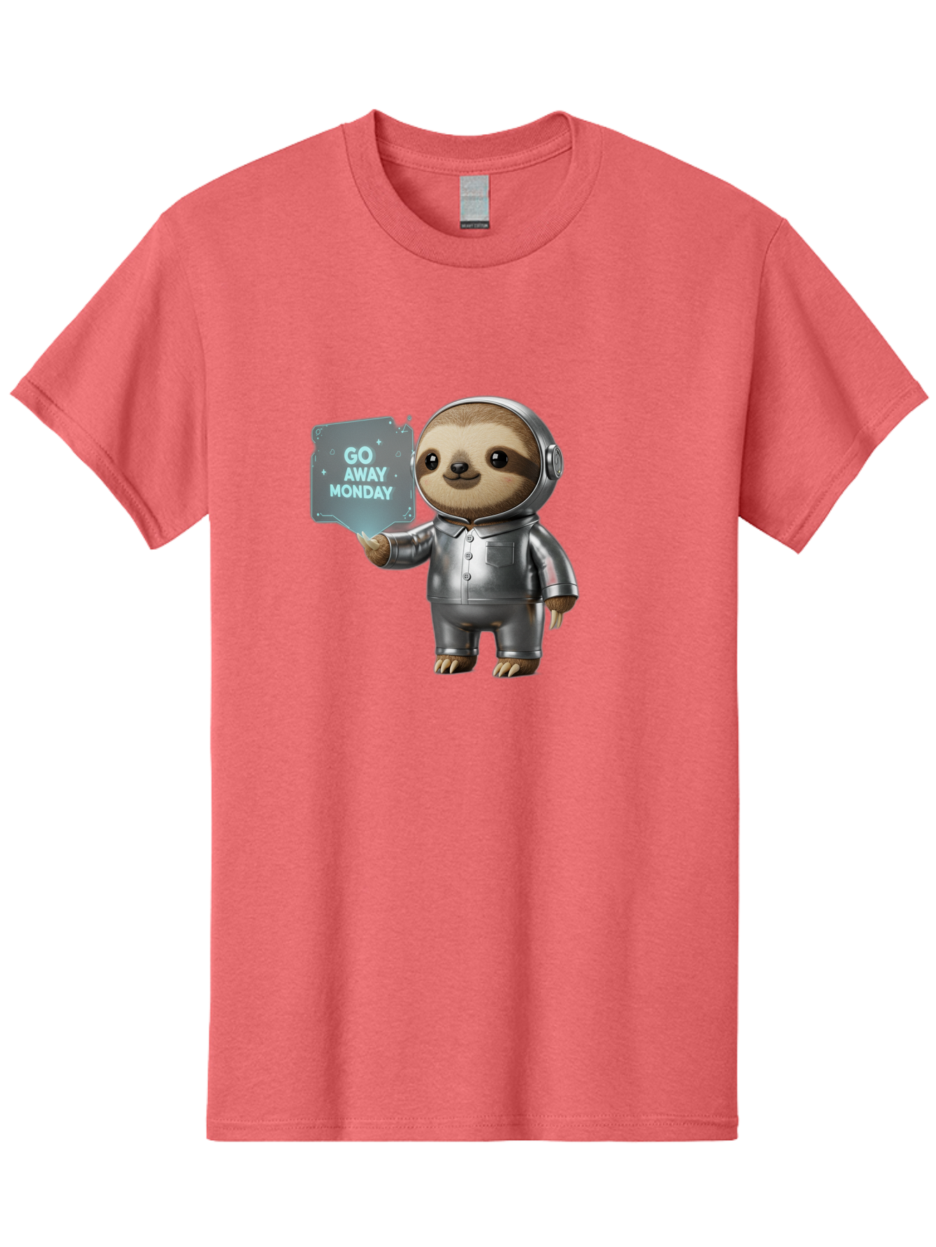 Sloth-In-Space-Suit Men'S Graphic Tee, 100% Cotton, Comfortable Casual Summer Wear, Machine Washable, Sloth In Silver Space Suit, Astronaut Sloth, Motivational Quote, Funny Animal, Humor, Quirky Character, Go Away Monday Bae757