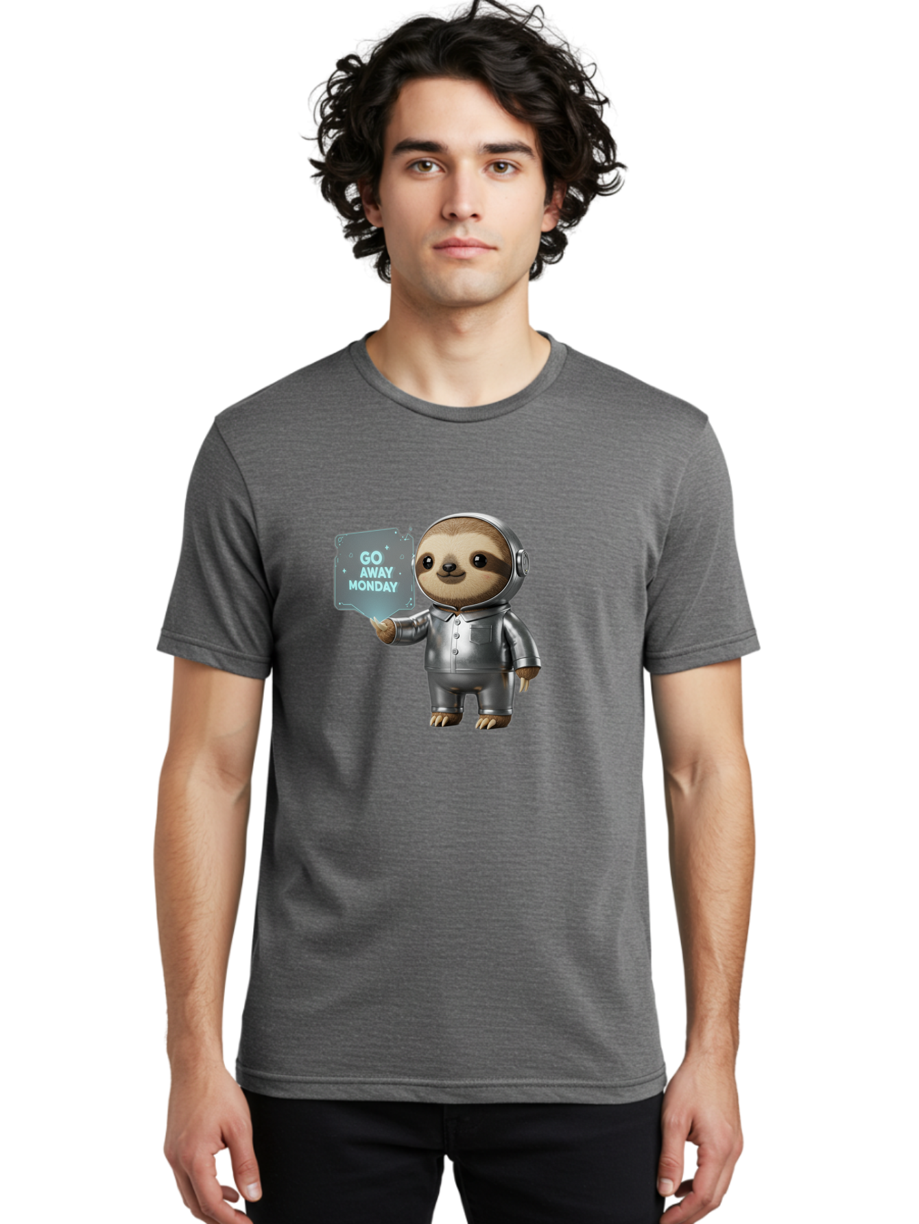 Sloth-In-Space-Suit Men'S Graphic Tee, 100% Cotton, Comfortable Casual Summer Wear, Machine Washable, Sloth In Silver Space Suit, Astronaut Sloth, Motivational Quote, Funny Animal, Humor, Quirky Character, Go Away Monday Bae757