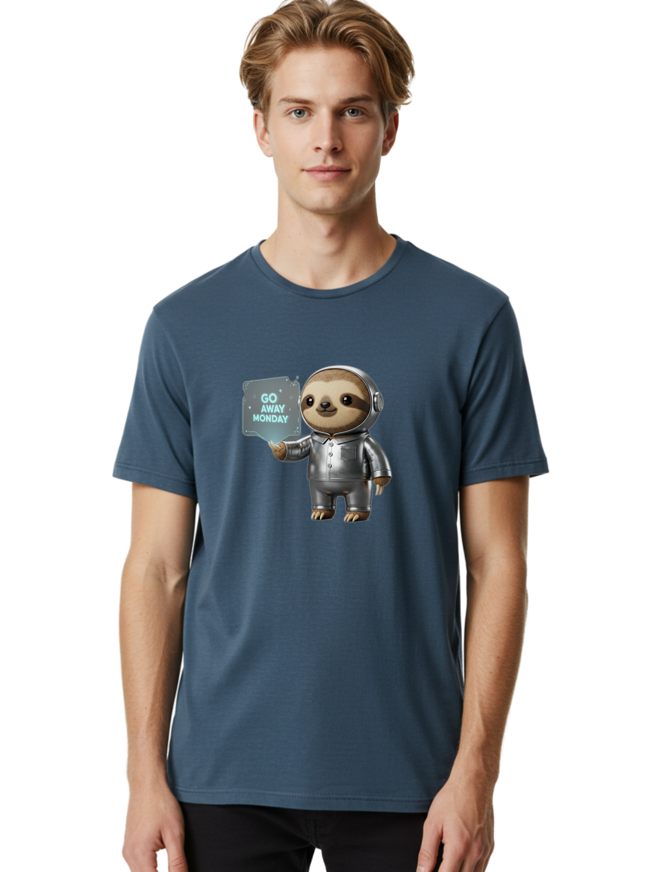 Sloth-In-Space-Suit Men'S Graphic Tee, 100% Cotton, Comfortable Casual Summer Wear, Machine Washable, Sloth In Silver Space Suit, Astronaut Sloth, Motivational Quote, Funny Animal, Humor, Quirky Character, Go Away Monday Bae757