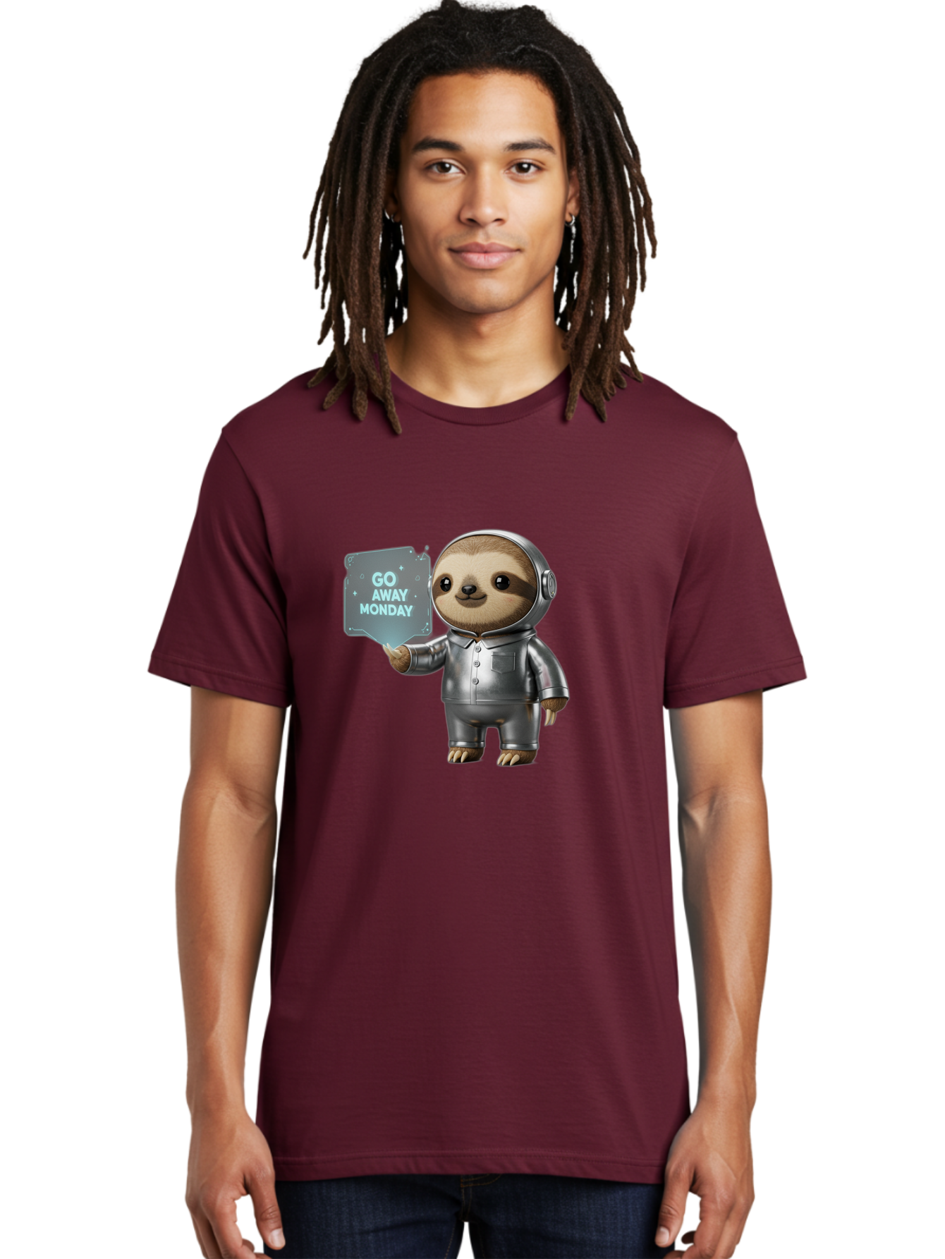 Sloth-In-Space-Suit Men'S Graphic Tee, 100% Cotton, Comfortable Casual Summer Wear, Machine Washable, Sloth In Silver Space Suit, Astronaut Sloth, Motivational Quote, Funny Animal, Humor, Quirky Character, Go Away Monday Bae757