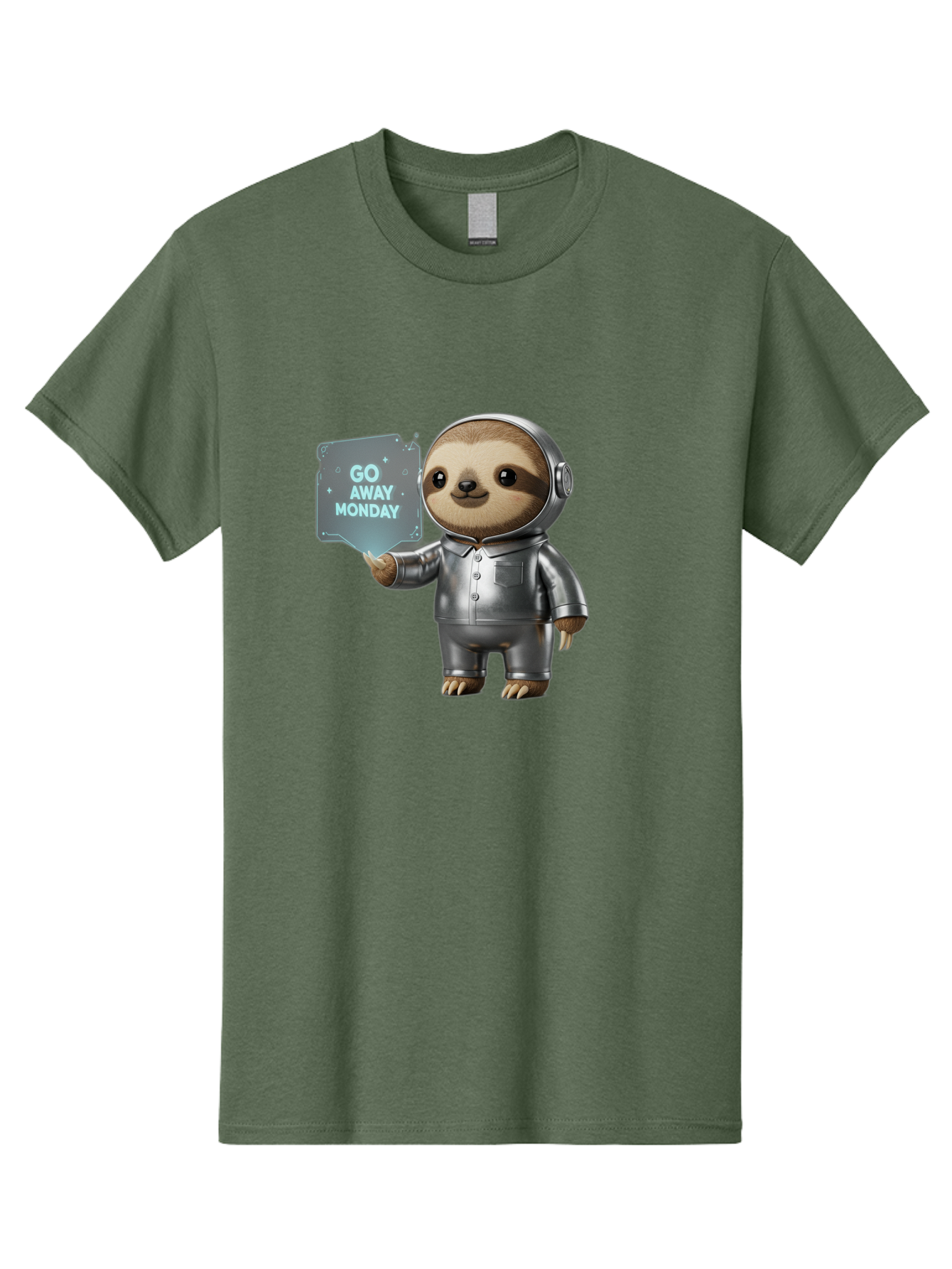 Sloth-In-Space-Suit Men'S Graphic Tee, 100% Cotton, Comfortable Casual Summer Wear, Machine Washable, Sloth In Silver Space Suit, Astronaut Sloth, Motivational Quote, Funny Animal, Humor, Quirky Character, Go Away Monday Bae757