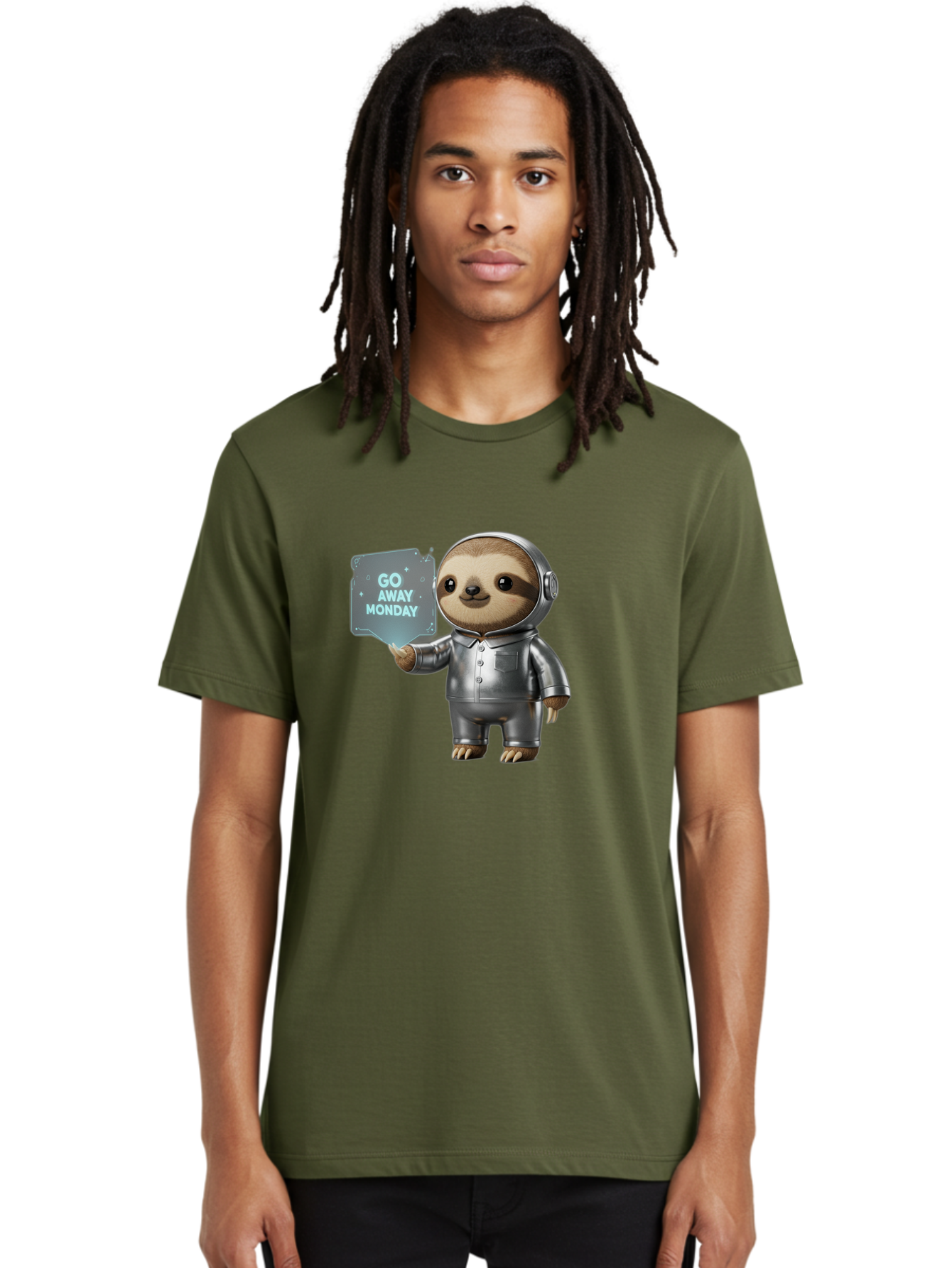 Sloth-In-Space-Suit Men'S Graphic Tee, 100% Cotton, Comfortable Casual Summer Wear, Machine Washable, Sloth In Silver Space Suit, Astronaut Sloth, Motivational Quote, Funny Animal, Humor, Quirky Character, Go Away Monday Bae757