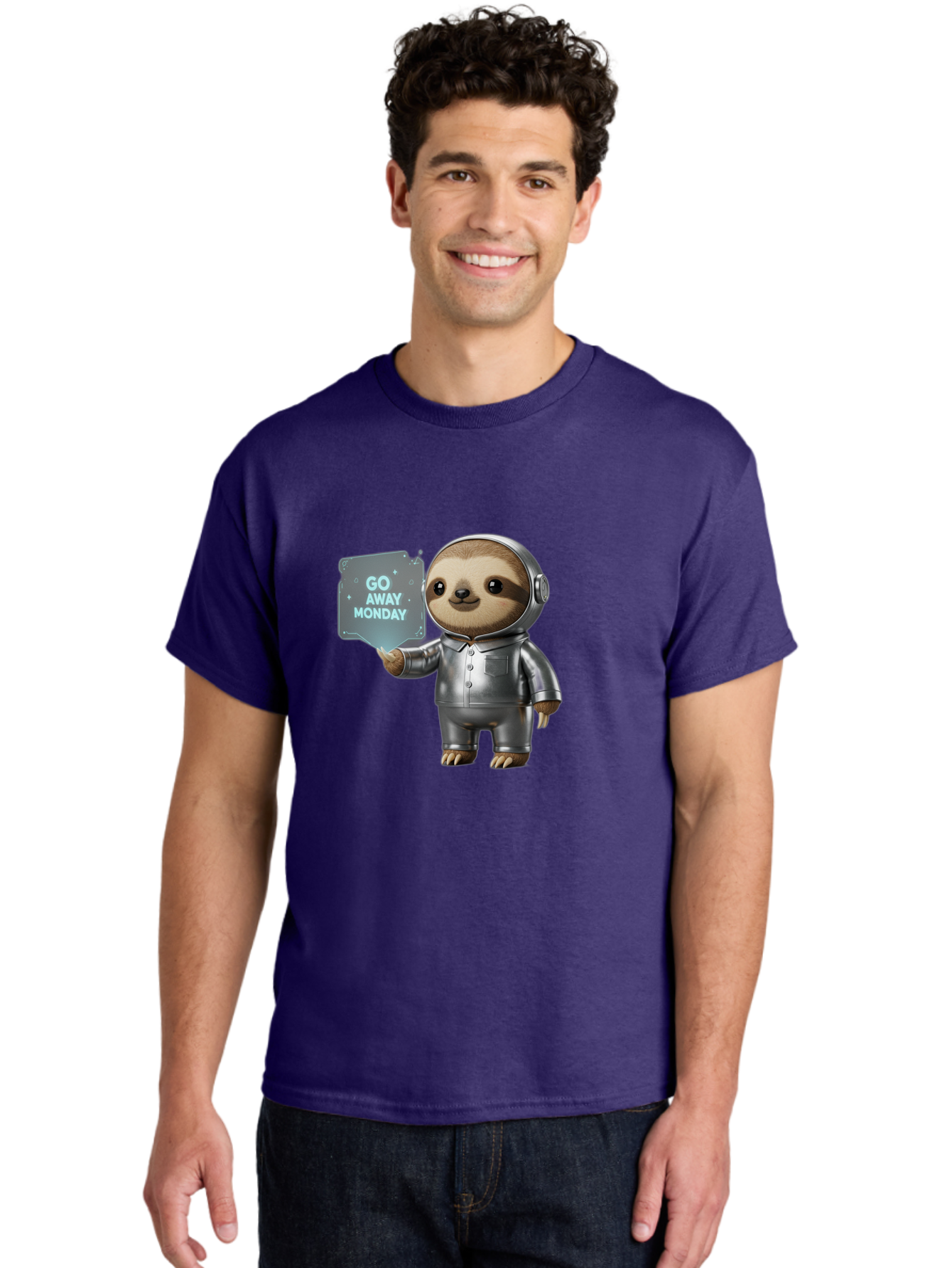 Sloth-In-Space-Suit Men'S Graphic Tee, 100% Cotton, Comfortable Casual Summer Wear, Machine Washable, Sloth In Silver Space Suit, Astronaut Sloth, Motivational Quote, Funny Animal, Humor, Quirky Character, Go Away Monday Bae757