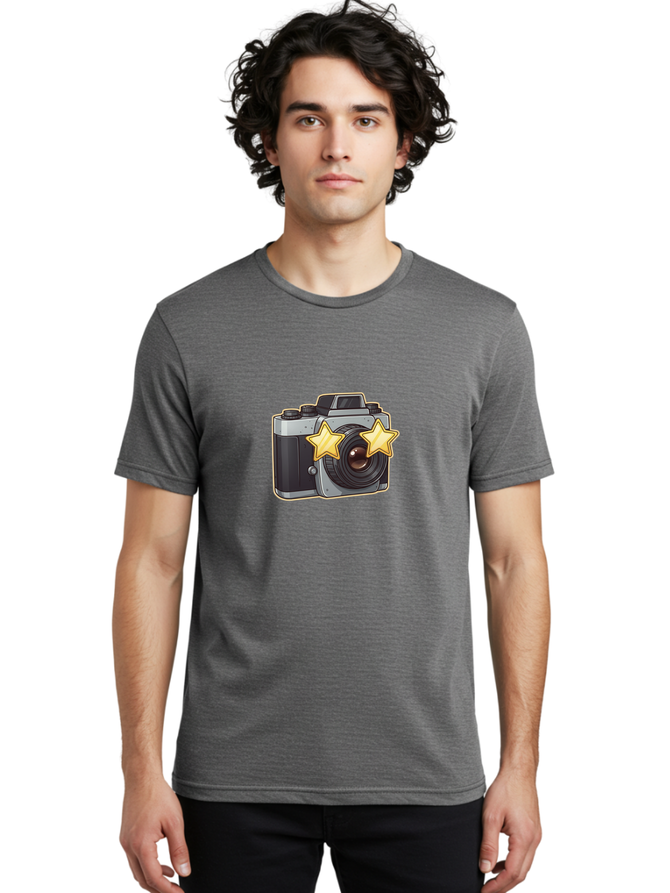 Slr-Camera-With-Stars Men'S Graphic Tee, 100% Cotton, Comfortable Casual Summer Wear, Machine Washable, Camera, Photography, Stars, Favorite Camera, Best Camera, Photography Equipment, Camera Lens, Photography Icon, Camera With Stars, Bae758