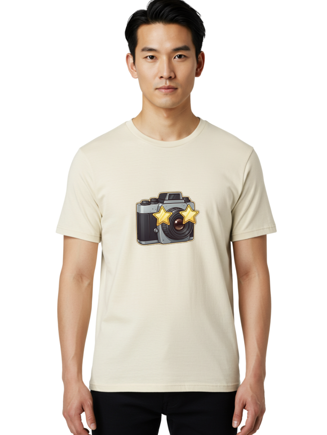 Slr-Camera-With-Stars Men'S Graphic Tee, 100% Cotton, Comfortable Casual Summer Wear, Machine Washable, Camera, Photography, Stars, Favorite Camera, Best Camera, Photography Equipment, Camera Lens, Photography Icon, Camera With Stars, Bae758