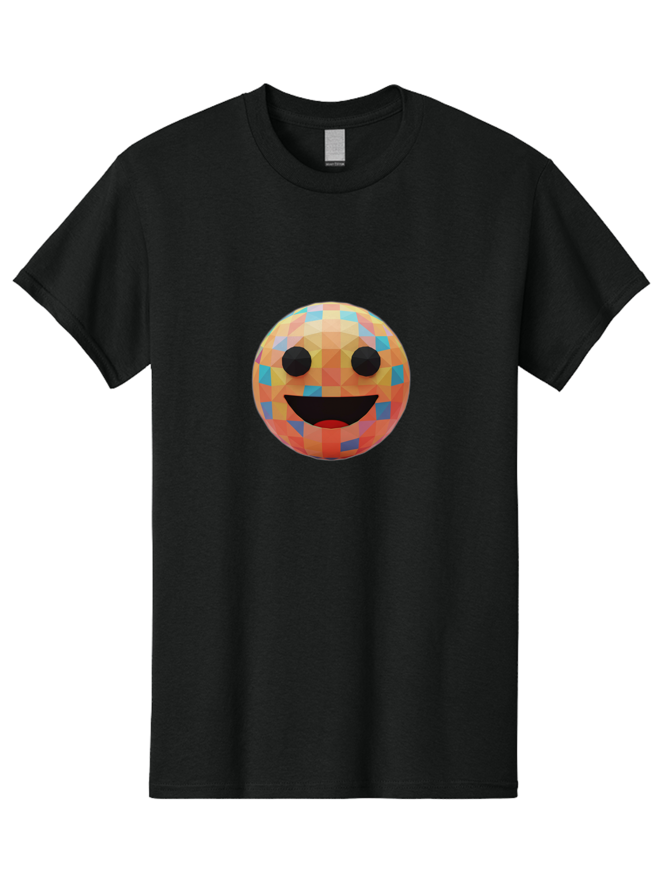 Smile-Ball Men'S Graphic Tee, 100% Cotton, Comfortable Casual Summer Wear, Machine Washable, Low Poly Orb, Happy Face, Smiling Emoji, Colorful Pattern, 3D Design, Vibrant Colors, Emotive Expression, Modern Art Style, Geometric Shapes, Bae759