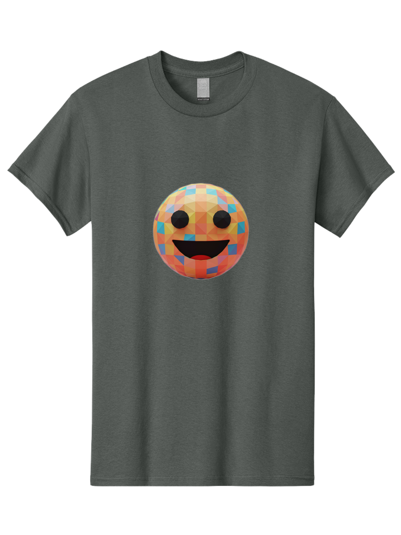 Smile-Ball Men'S Graphic Tee, 100% Cotton, Comfortable Casual Summer Wear, Machine Washable, Low Poly Orb, Happy Face, Smiling Emoji, Colorful Pattern, 3D Design, Vibrant Colors, Emotive Expression, Modern Art Style, Geometric Shapes, Bae759