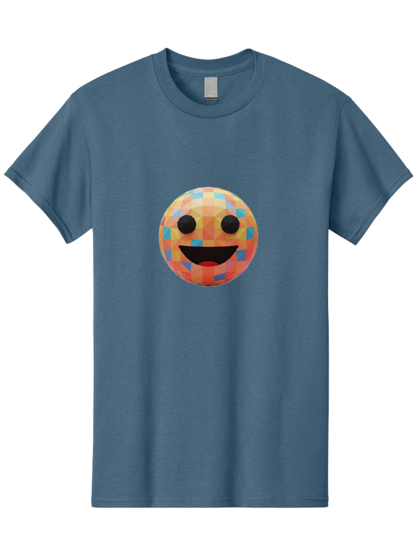 Smile-Ball Men'S Graphic Tee, 100% Cotton, Comfortable Casual Summer Wear, Machine Washable, Low Poly Orb, Happy Face, Smiling Emoji, Colorful Pattern, 3D Design, Vibrant Colors, Emotive Expression, Modern Art Style, Geometric Shapes, Bae759