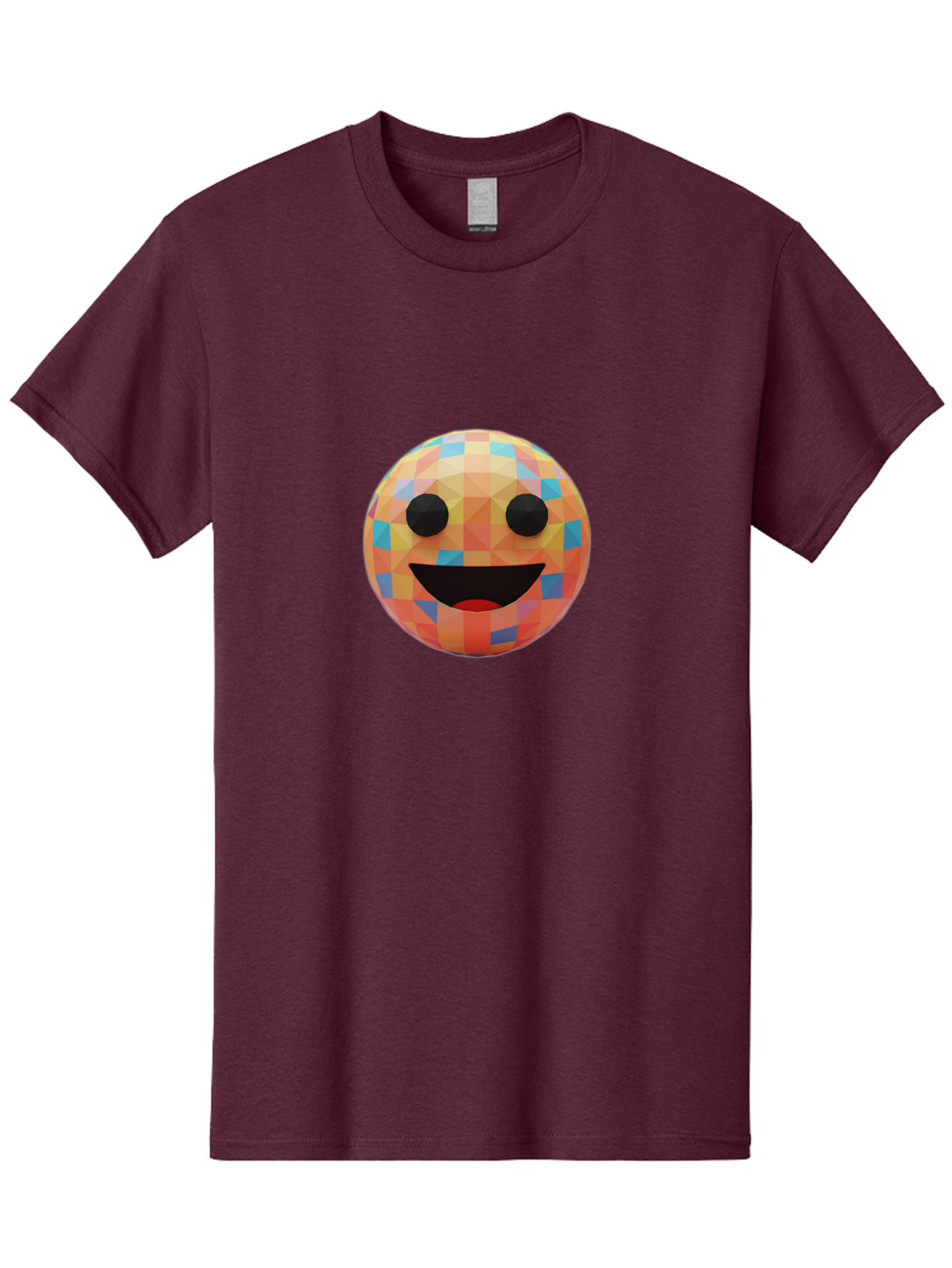 Smile-Ball Men'S Graphic Tee, 100% Cotton, Comfortable Casual Summer Wear, Machine Washable, Low Poly Orb, Happy Face, Smiling Emoji, Colorful Pattern, 3D Design, Vibrant Colors, Emotive Expression, Modern Art Style, Geometric Shapes, Bae759