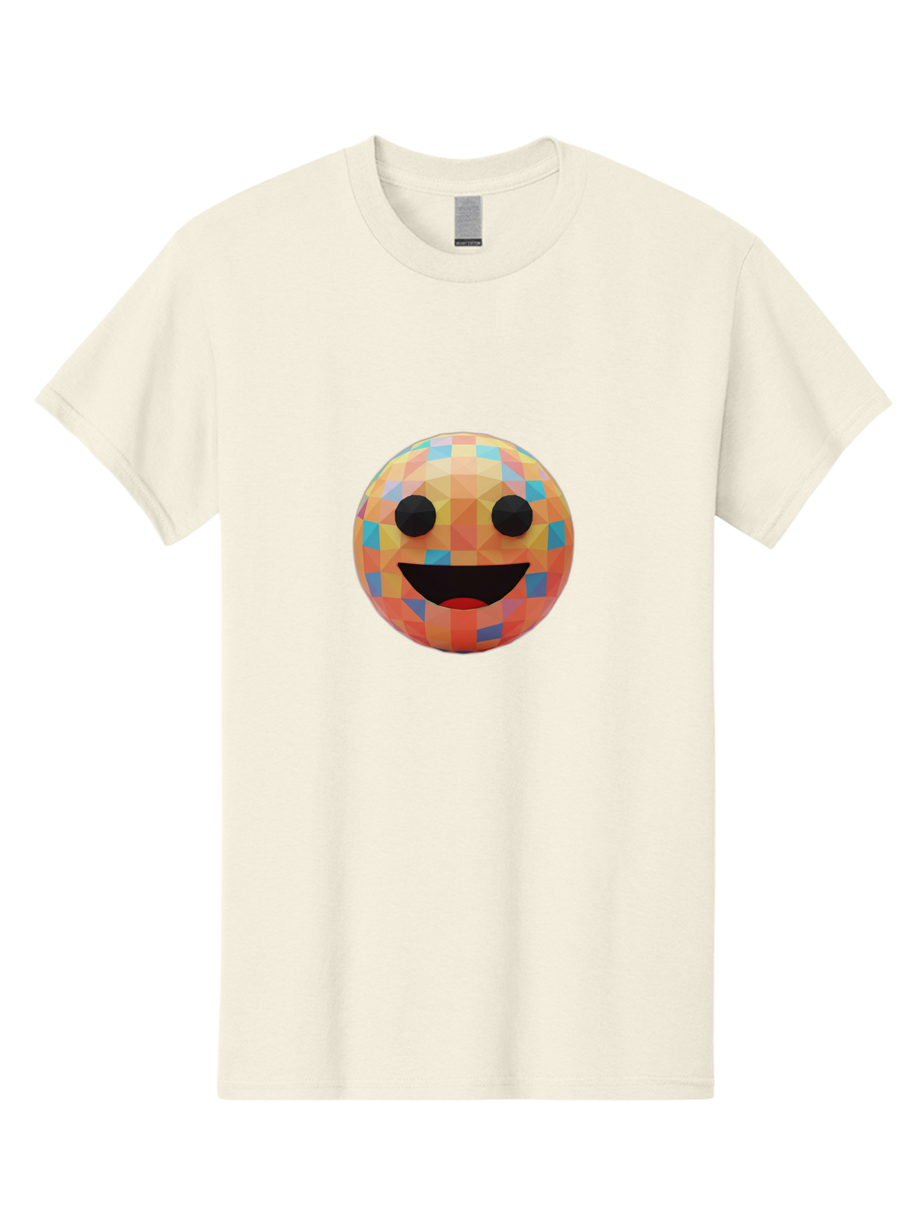 Smile-Ball Men'S Graphic Tee, 100% Cotton, Comfortable Casual Summer Wear, Machine Washable, Low Poly Orb, Happy Face, Smiling Emoji, Colorful Pattern, 3D Design, Vibrant Colors, Emotive Expression, Modern Art Style, Geometric Shapes, Bae759