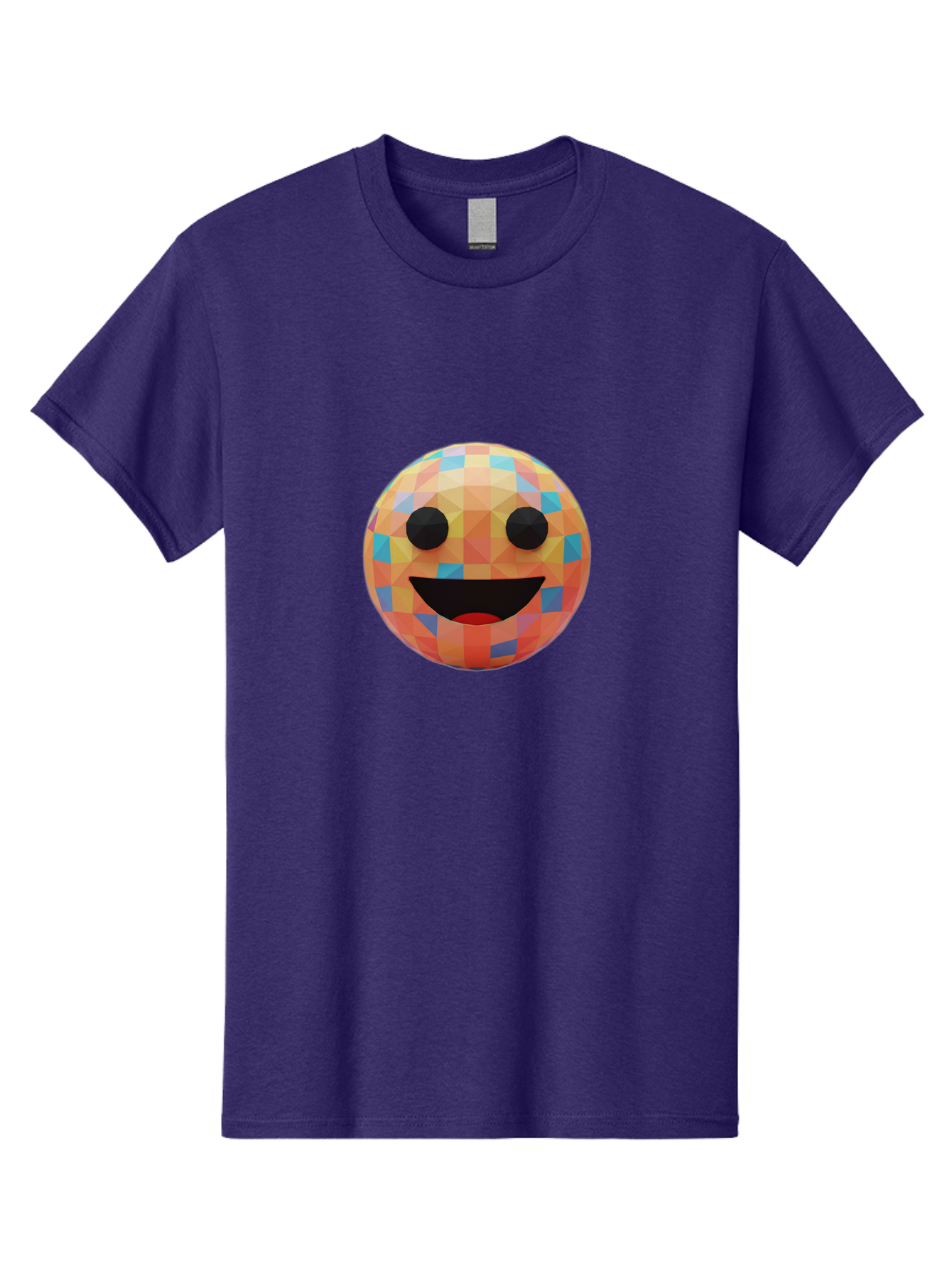 Smile-Ball Men'S Graphic Tee, 100% Cotton, Comfortable Casual Summer Wear, Machine Washable, Low Poly Orb, Happy Face, Smiling Emoji, Colorful Pattern, 3D Design, Vibrant Colors, Emotive Expression, Modern Art Style, Geometric Shapes, Bae759