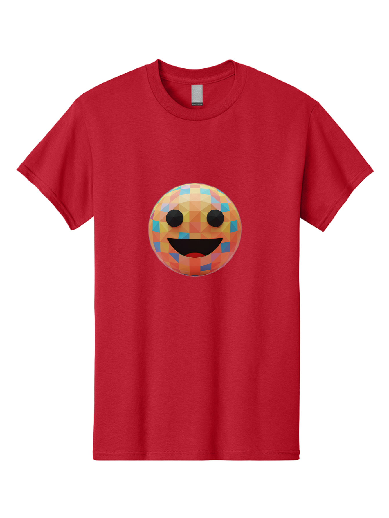 Smile-Ball Men'S Graphic Tee, 100% Cotton, Comfortable Casual Summer Wear, Machine Washable, Low Poly Orb, Happy Face, Smiling Emoji, Colorful Pattern, 3D Design, Vibrant Colors, Emotive Expression, Modern Art Style, Geometric Shapes, Bae759