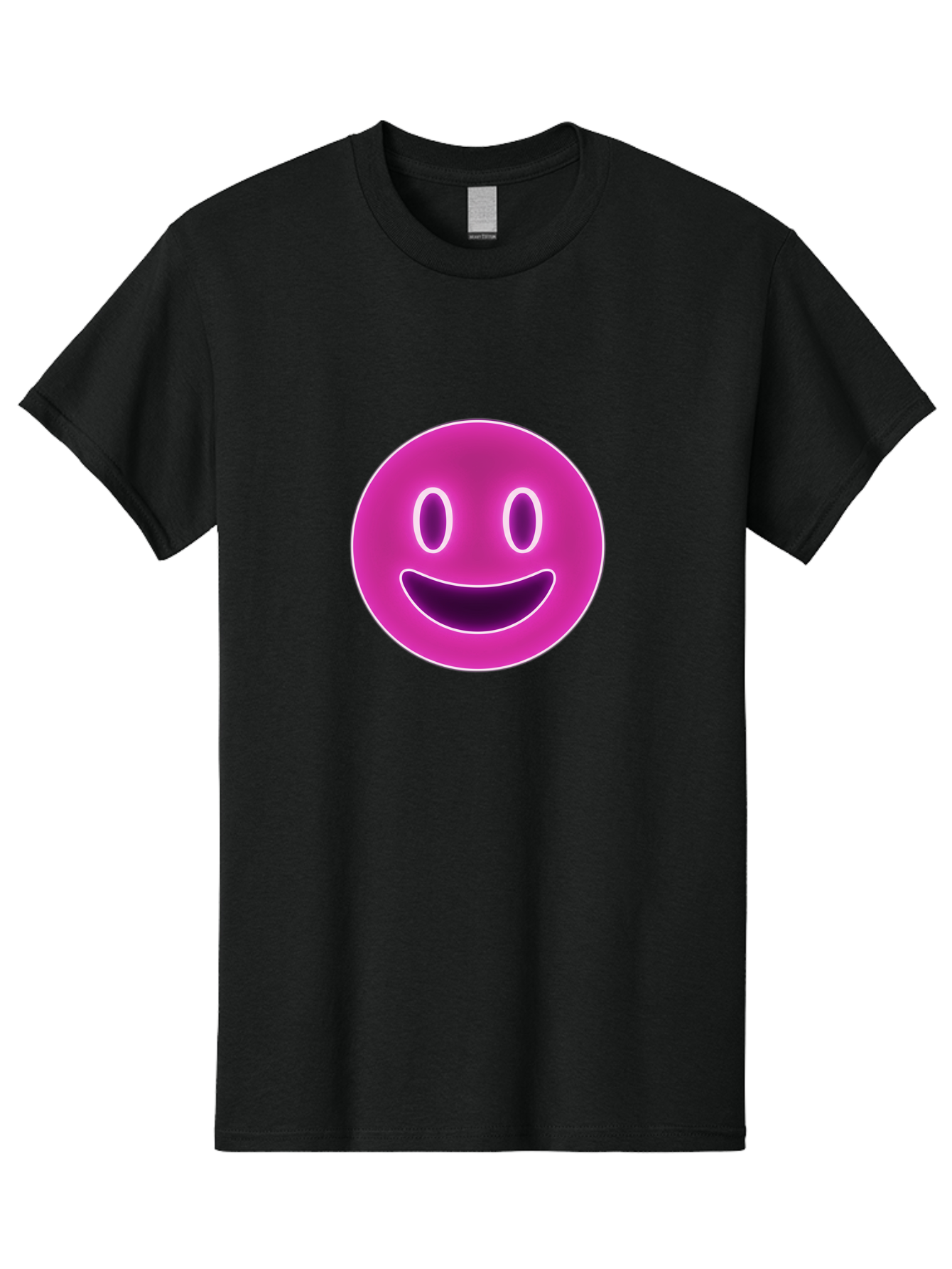 Smiley-Face Men'S Graphic Tee, 100% Cotton, Comfortable Casual Summer Wear, Machine Washable, Smiley Face, Happy Expression, Purple Emoticon, Neon Glow, Simple Design, Positive Vibe, Emotive Icon, Social Media Symbol, Emoticon, Happiness, Bae760
