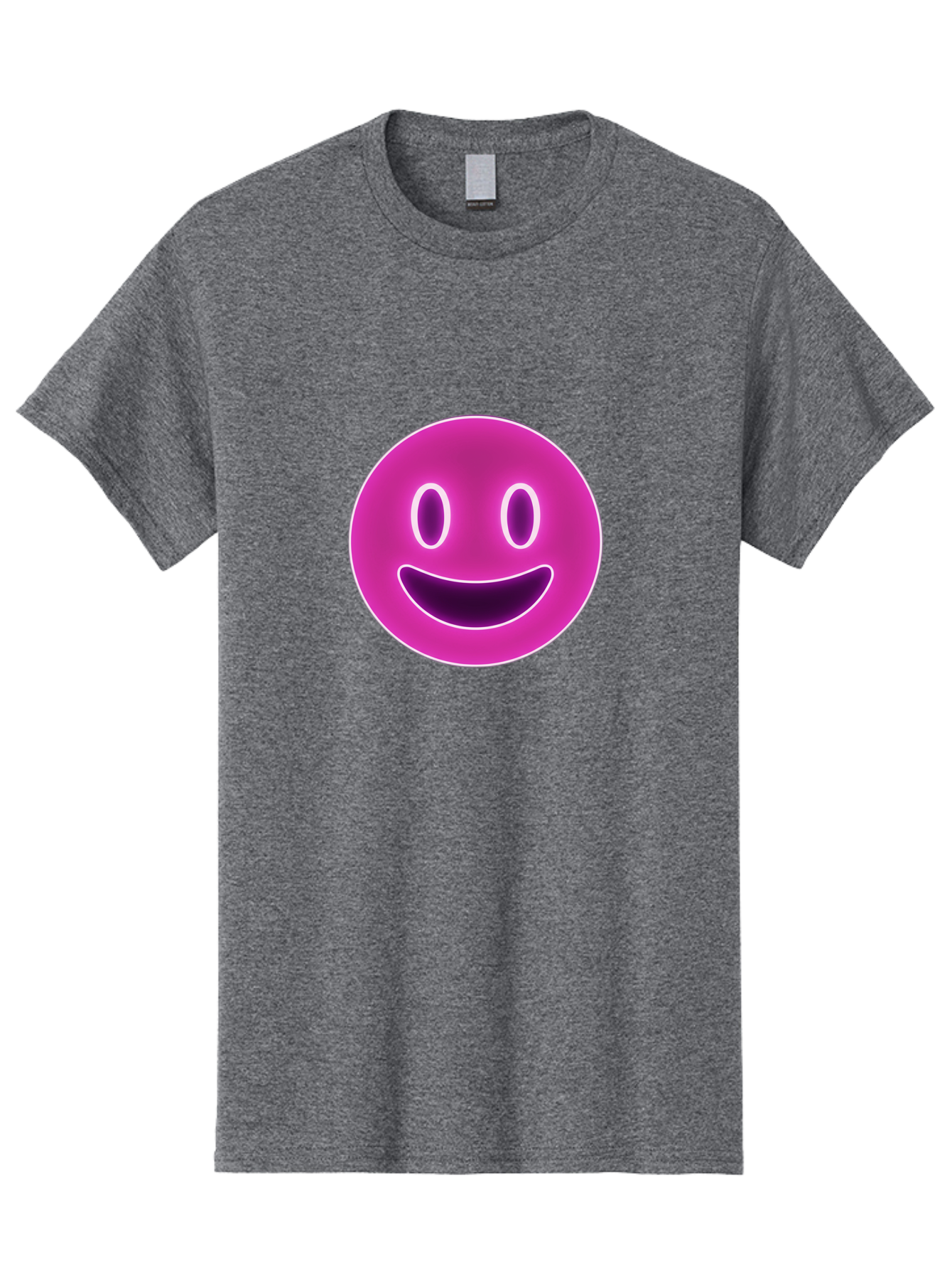 Smiley-Face Men'S Graphic Tee, 100% Cotton, Comfortable Casual Summer Wear, Machine Washable, Smiley Face, Happy Expression, Purple Emoticon, Neon Glow, Simple Design, Positive Vibe, Emotive Icon, Social Media Symbol, Emoticon, Happiness, Bae760