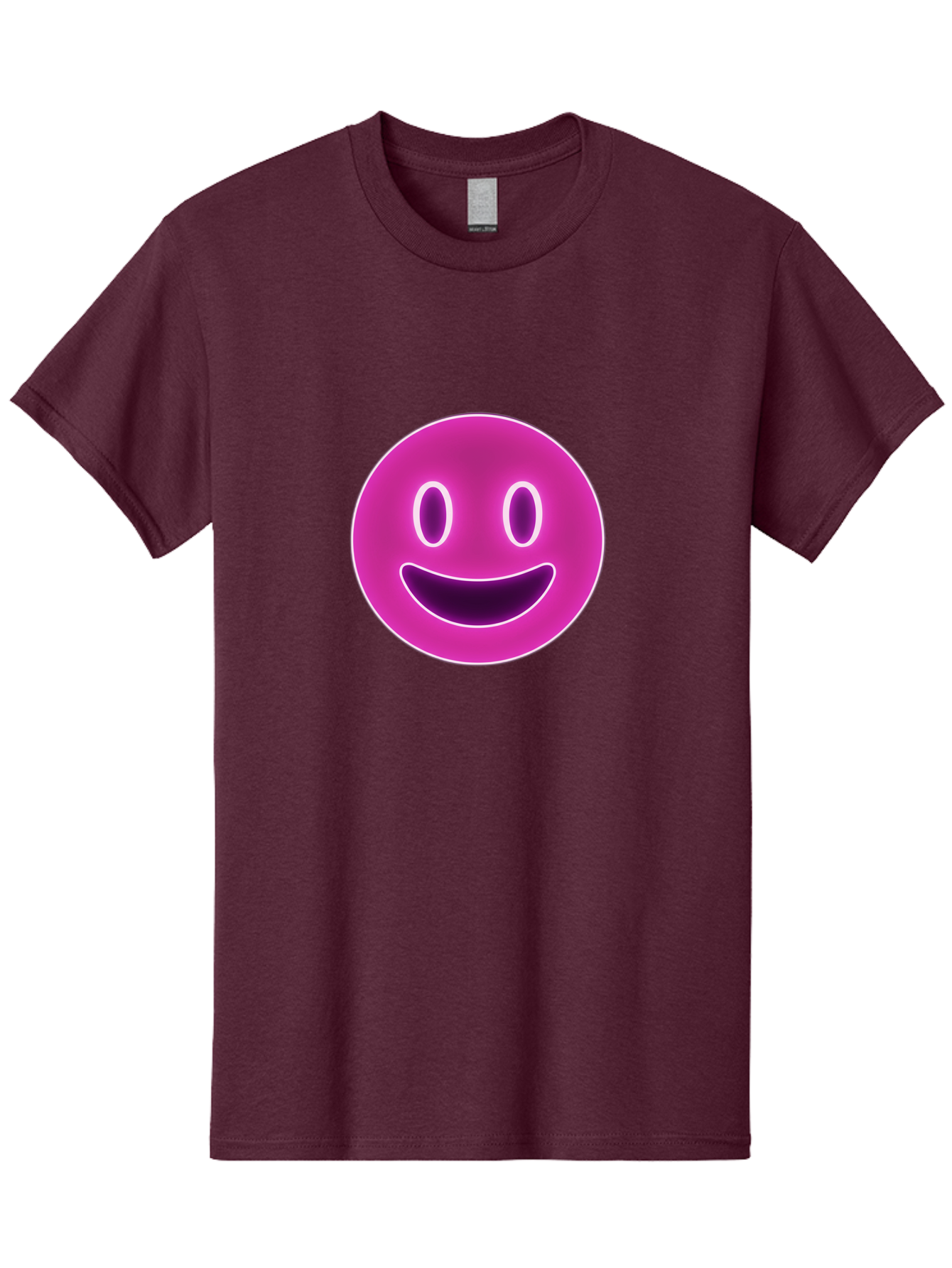 Smiley-Face Men'S Graphic Tee, 100% Cotton, Comfortable Casual Summer Wear, Machine Washable, Smiley Face, Happy Expression, Purple Emoticon, Neon Glow, Simple Design, Positive Vibe, Emotive Icon, Social Media Symbol, Emoticon, Happiness, Bae760