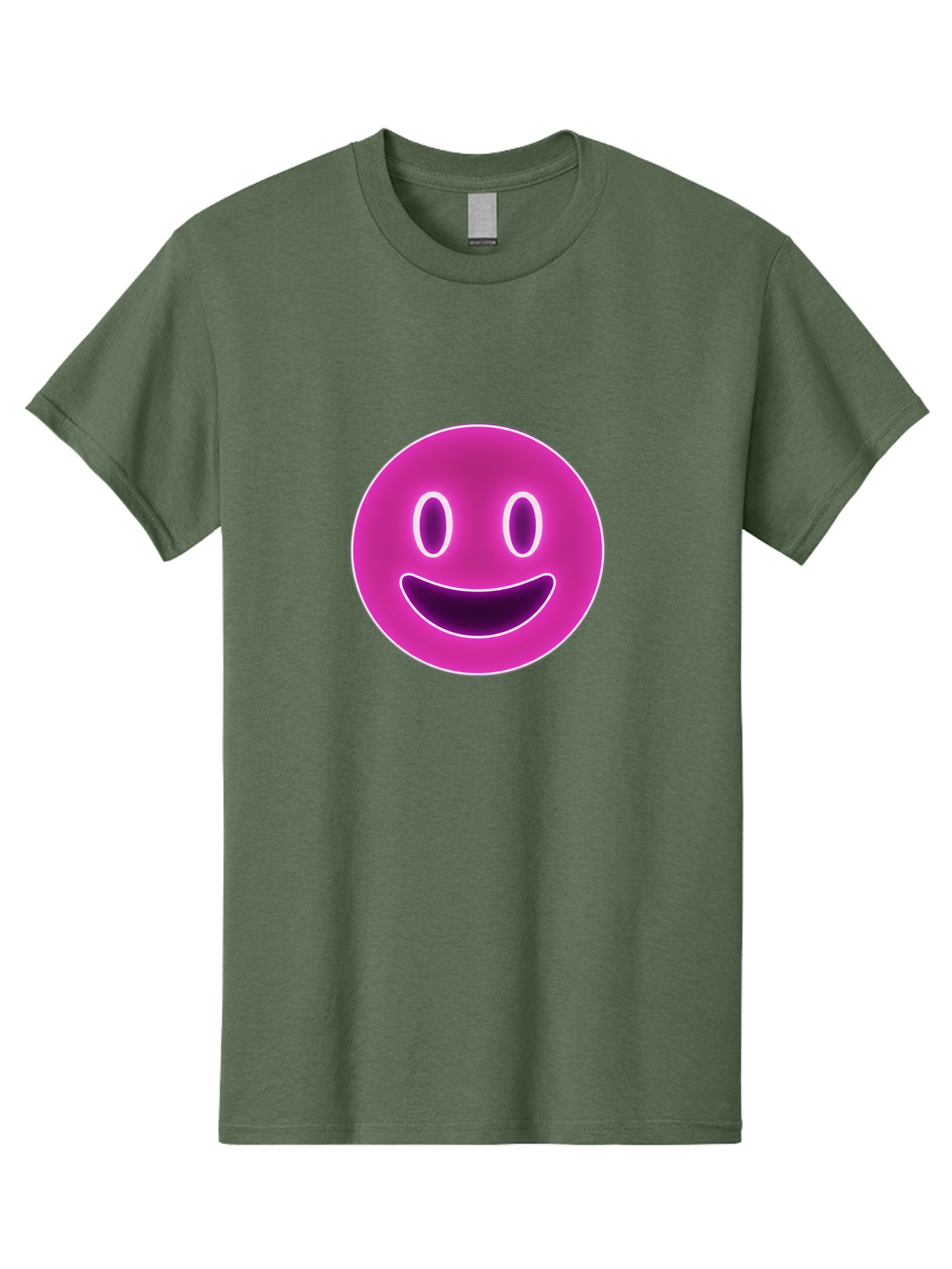 Smiley-Face Men'S Graphic Tee, 100% Cotton, Comfortable Casual Summer Wear, Machine Washable, Smiley Face, Happy Expression, Purple Emoticon, Neon Glow, Simple Design, Positive Vibe, Emotive Icon, Social Media Symbol, Emoticon, Happiness, Bae760