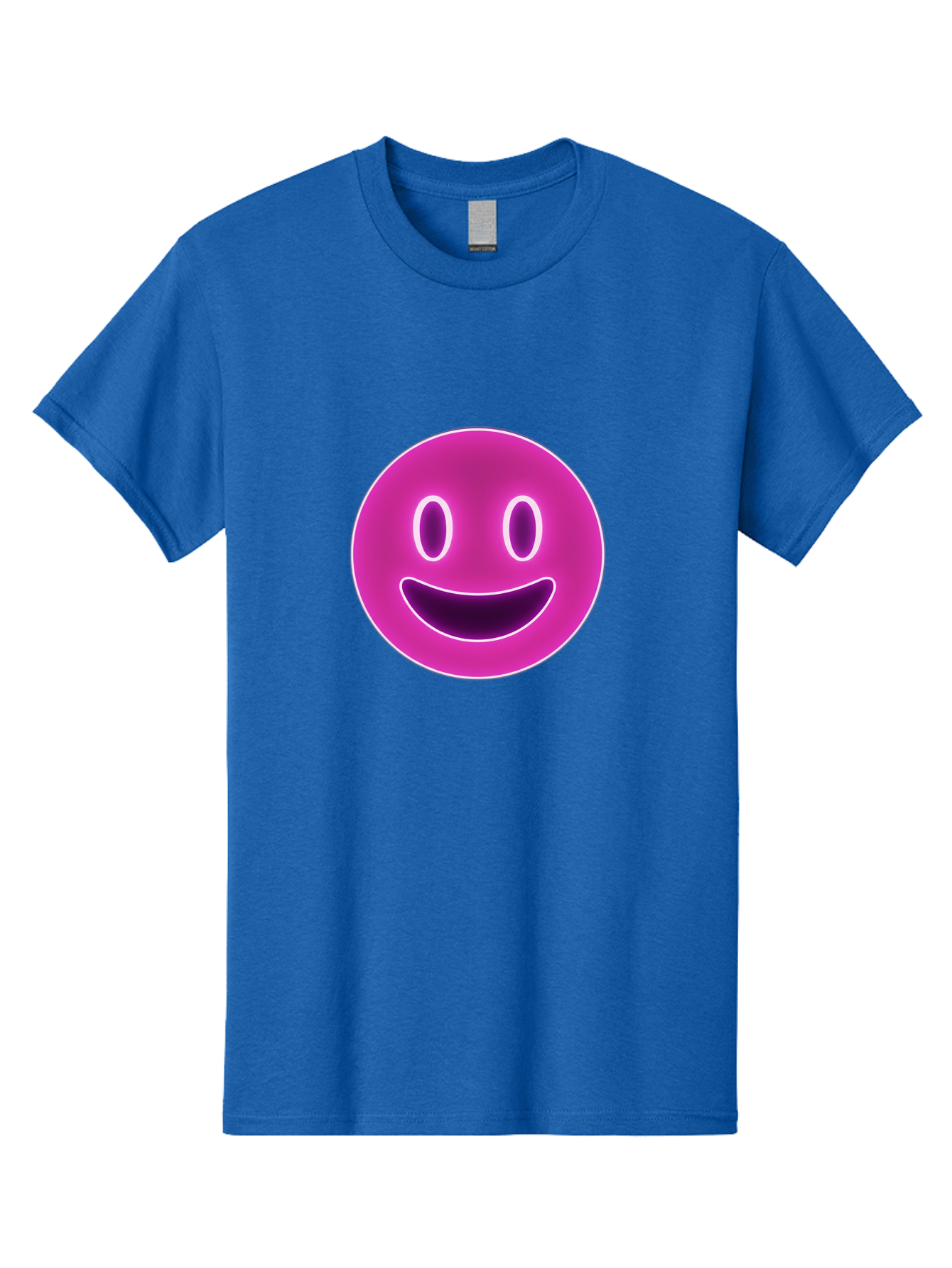 Smiley-Face Men'S Graphic Tee, 100% Cotton, Comfortable Casual Summer Wear, Machine Washable, Smiley Face, Happy Expression, Purple Emoticon, Neon Glow, Simple Design, Positive Vibe, Emotive Icon, Social Media Symbol, Emoticon, Happiness, Bae760