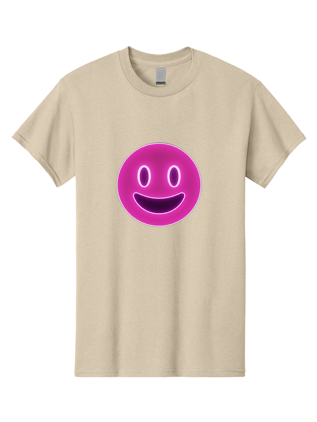 Smiley-Face Men'S Graphic Tee, 100% Cotton, Comfortable Casual Summer Wear, Machine Washable, Smiley Face, Happy Expression, Purple Emoticon, Neon Glow, Simple Design, Positive Vibe, Emotive Icon, Social Media Symbol, Emoticon, Happiness, Bae760