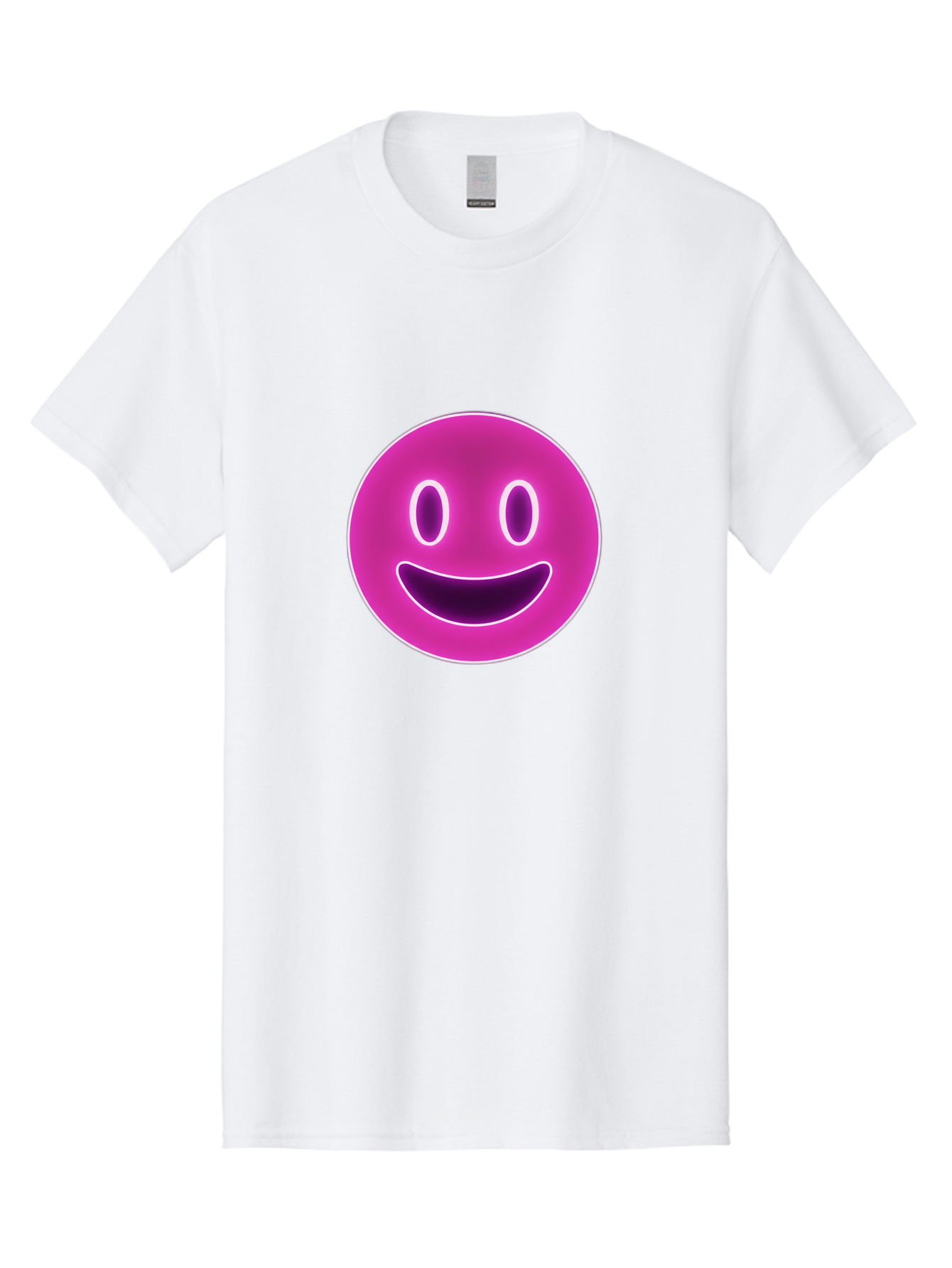 Smiley-Face Men'S Graphic Tee, 100% Cotton, Comfortable Casual Summer Wear, Machine Washable, Smiley Face, Happy Expression, Purple Emoticon, Neon Glow, Simple Design, Positive Vibe, Emotive Icon, Social Media Symbol, Emoticon, Happiness, Bae760