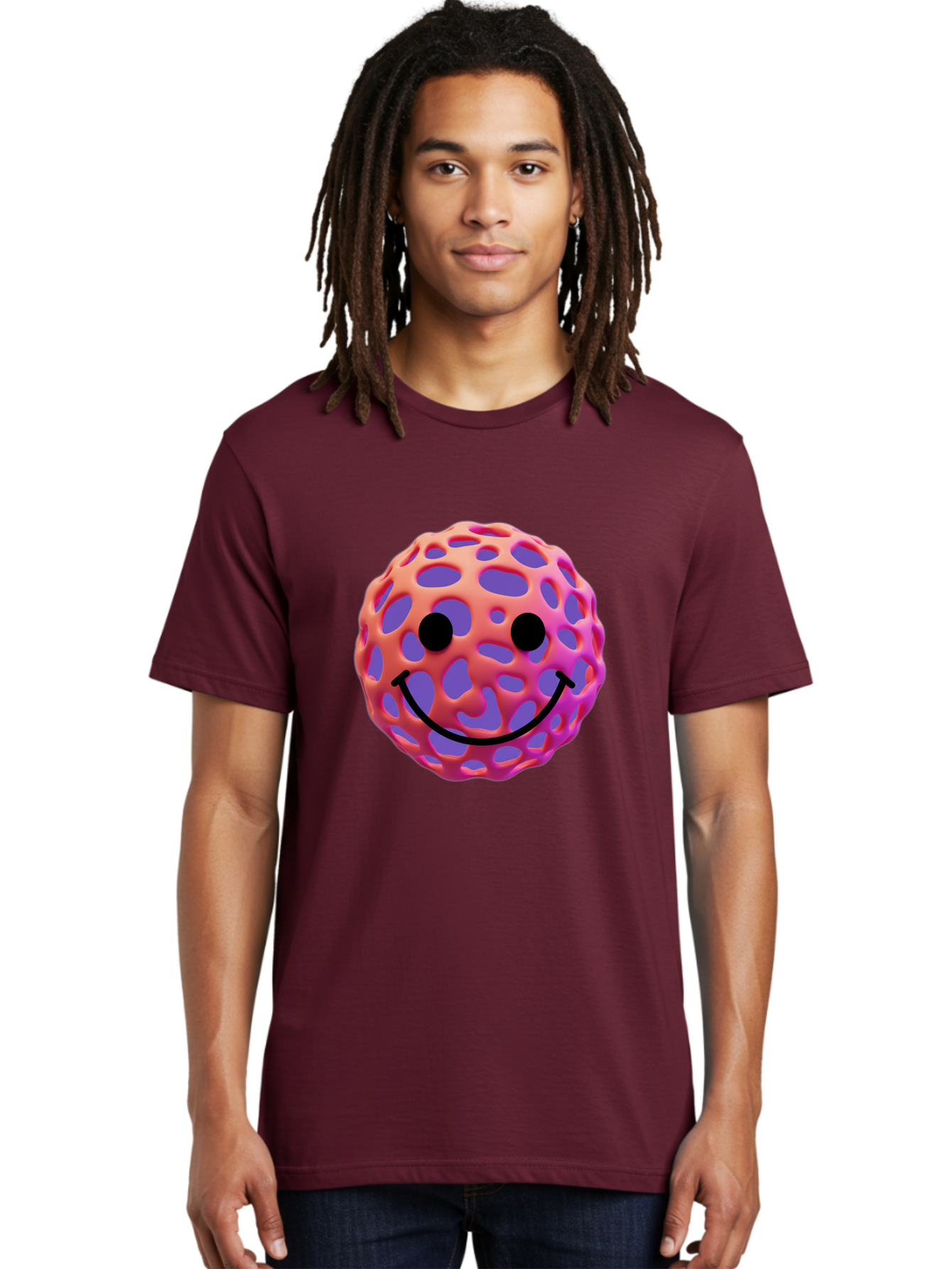 Smiley-Virus Men'S Graphic Tee, 100% Cotton, Comfortable Casual Summer Wear, Machine Washable, Smiley Face, Happy Emoji, Pink And Orange Gradient, Playful Design, 3D Illustration, Digital Art, Cute Character, Smiley Emoticon, Emoticon Bae761