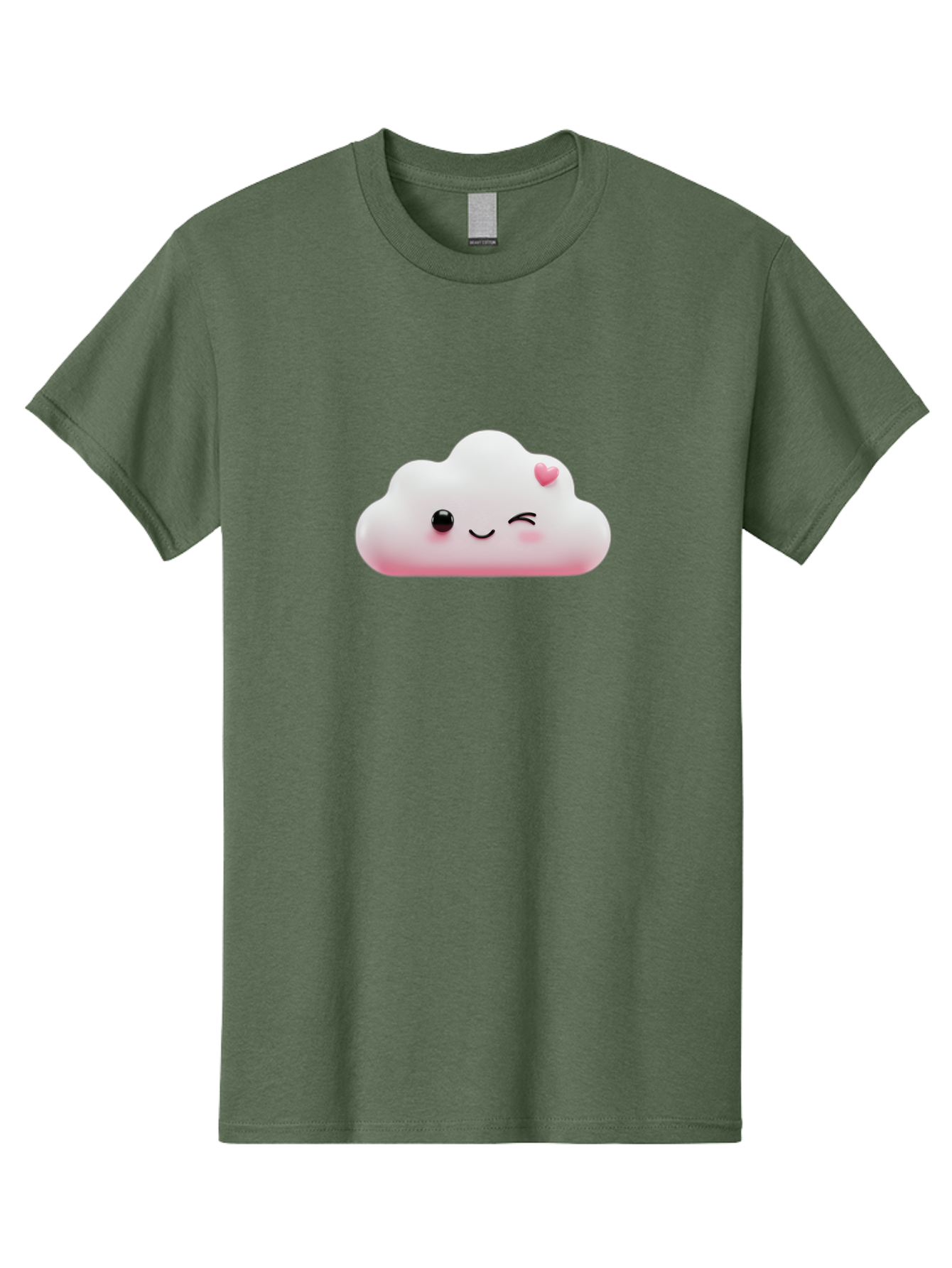 Smiling-Cloud-2 Men'S Graphic Tee, 100% Cotton, Comfortable Casual Summer Wear, Machine Washable, Cartoon Cloud, Smiling Face, Kawaii Character, Cute Emoji, Soft Pink Colors, Winking Eye, Rosy Cheeks, Adorable Illustration, Digital Art, Bae763