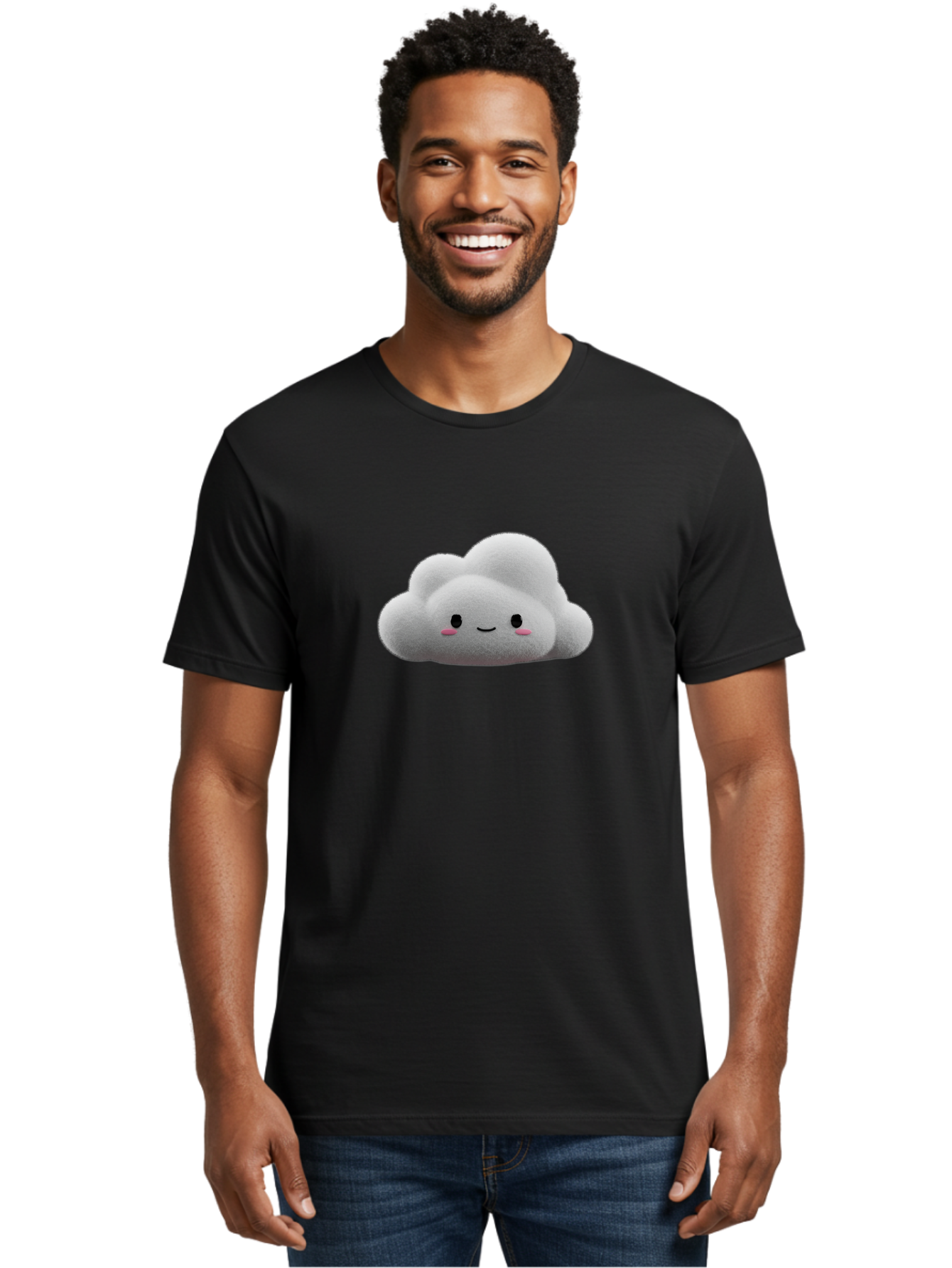 Smiling-Cloud-3 Men'S Graphic Tee, 100% Cotton, Comfortable Casual Summer Wear, Machine Washable, Cute Cloud, Smiling Face, Fluffy White Cloud, Cartoon Character, Adorable Illustration, Kawaii Cloud, Soft Graphics, Digital Art, Bae764