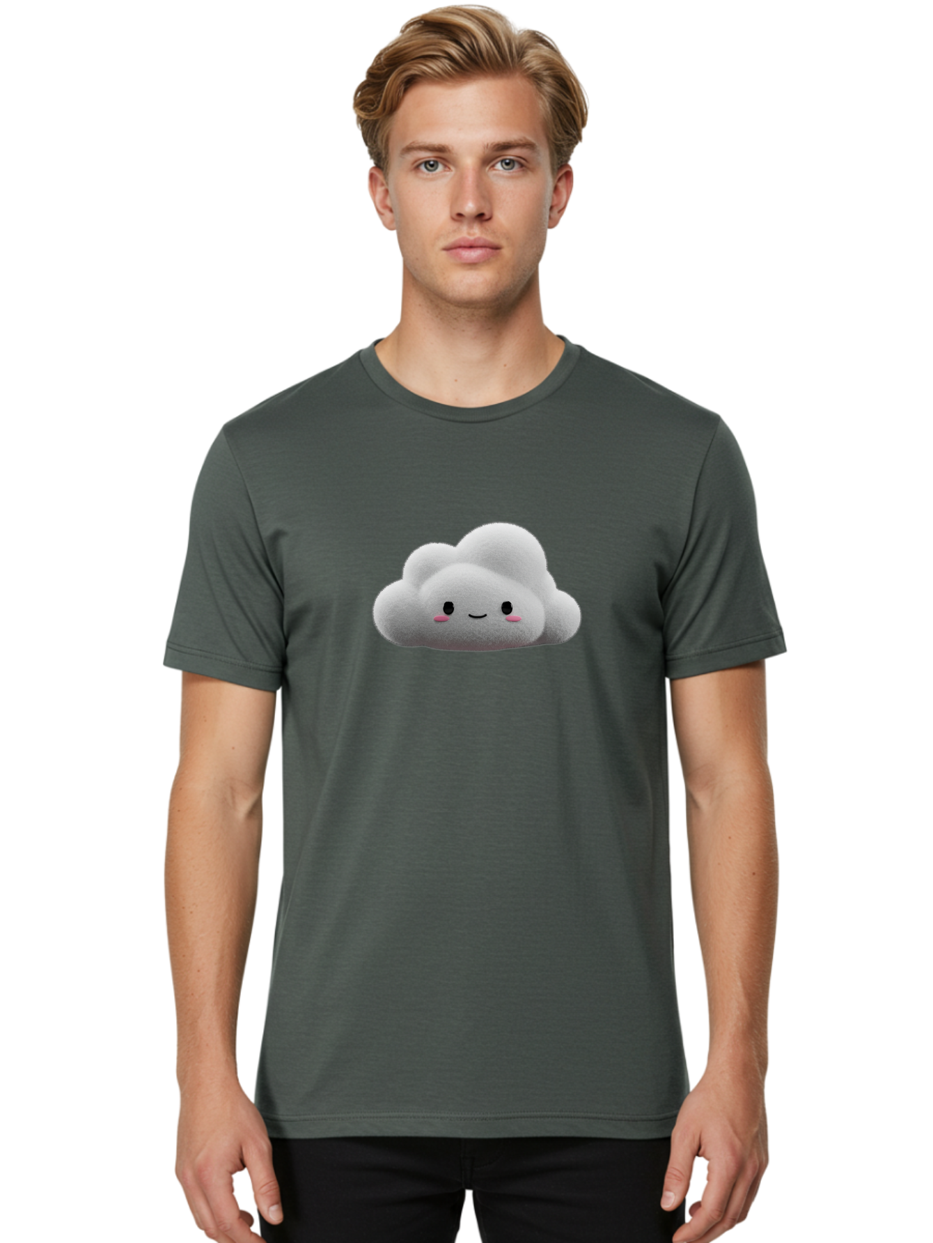 Smiling-Cloud-3 Men'S Graphic Tee, 100% Cotton, Comfortable Casual Summer Wear, Machine Washable, Cute Cloud, Smiling Face, Fluffy White Cloud, Cartoon Character, Adorable Illustration, Kawaii Cloud, Soft Graphics, Digital Art, Bae764