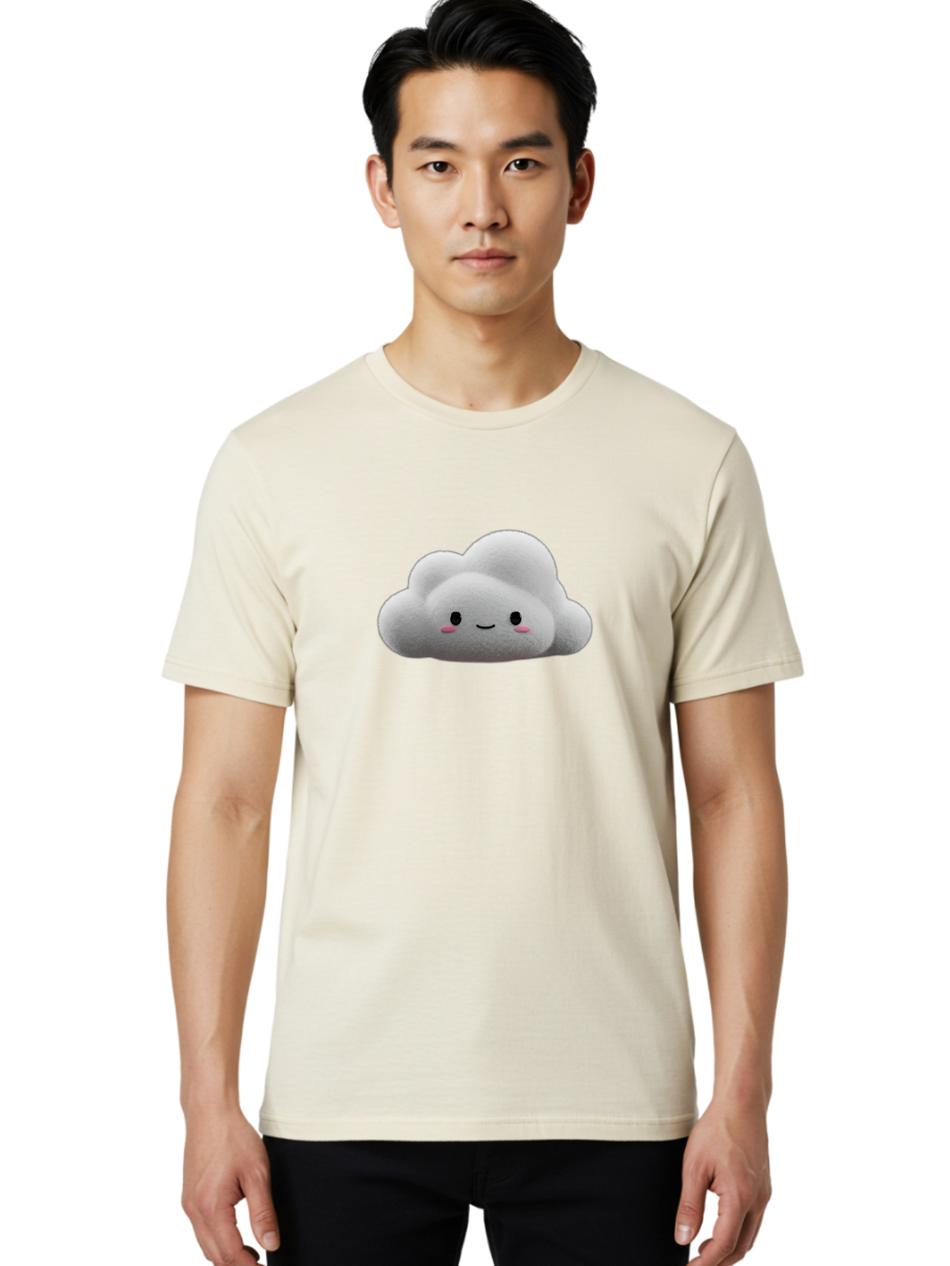 Smiling-Cloud-3 Men'S Graphic Tee, 100% Cotton, Comfortable Casual Summer Wear, Machine Washable, Cute Cloud, Smiling Face, Fluffy White Cloud, Cartoon Character, Adorable Illustration, Kawaii Cloud, Soft Graphics, Digital Art, Bae764