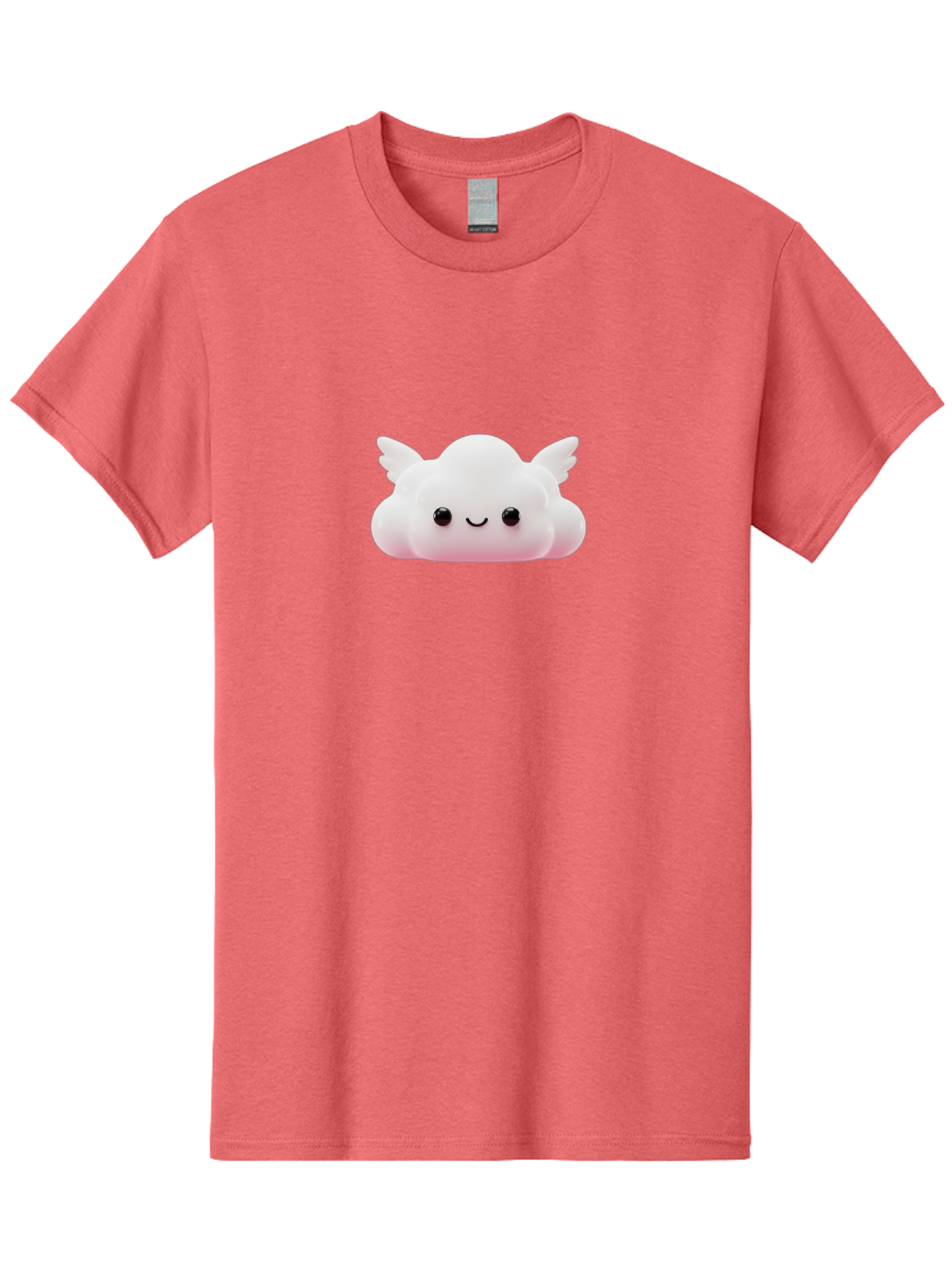 Smiling-Cloud Men'S Graphic Tee, 100% Cotton, Comfortable Casual Summer Wear, Machine Washable, Cartoon Cloud, Cute Character, Smiling Face, Winged Creature, Fluffy Texture, Soft Pink Hue, Adorable Design, Digital Illustration, Kawaii Art Bae765