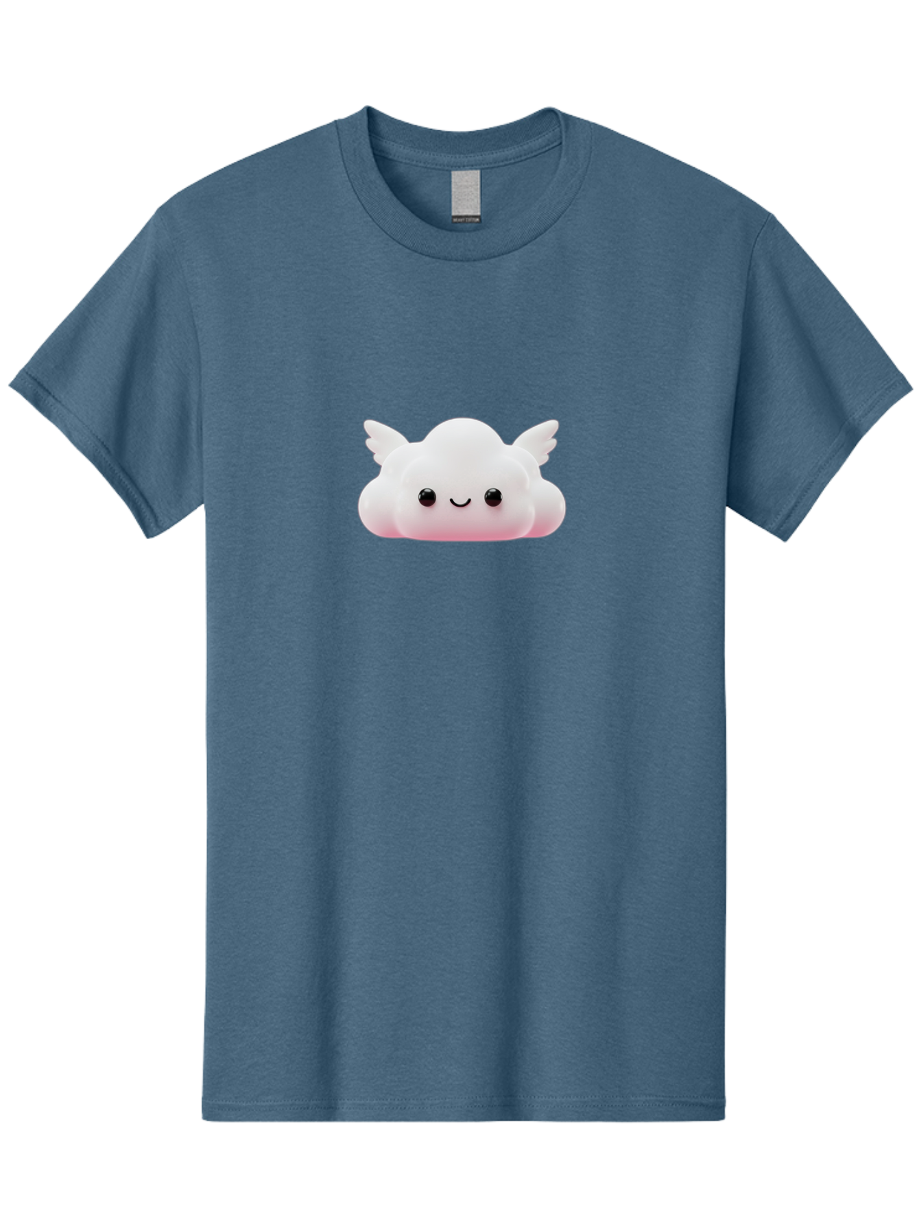Smiling-Cloud Men'S Graphic Tee, 100% Cotton, Comfortable Casual Summer Wear, Machine Washable, Cartoon Cloud, Cute Character, Smiling Face, Winged Creature, Fluffy Texture, Soft Pink Hue, Adorable Design, Digital Illustration, Kawaii Art Bae765