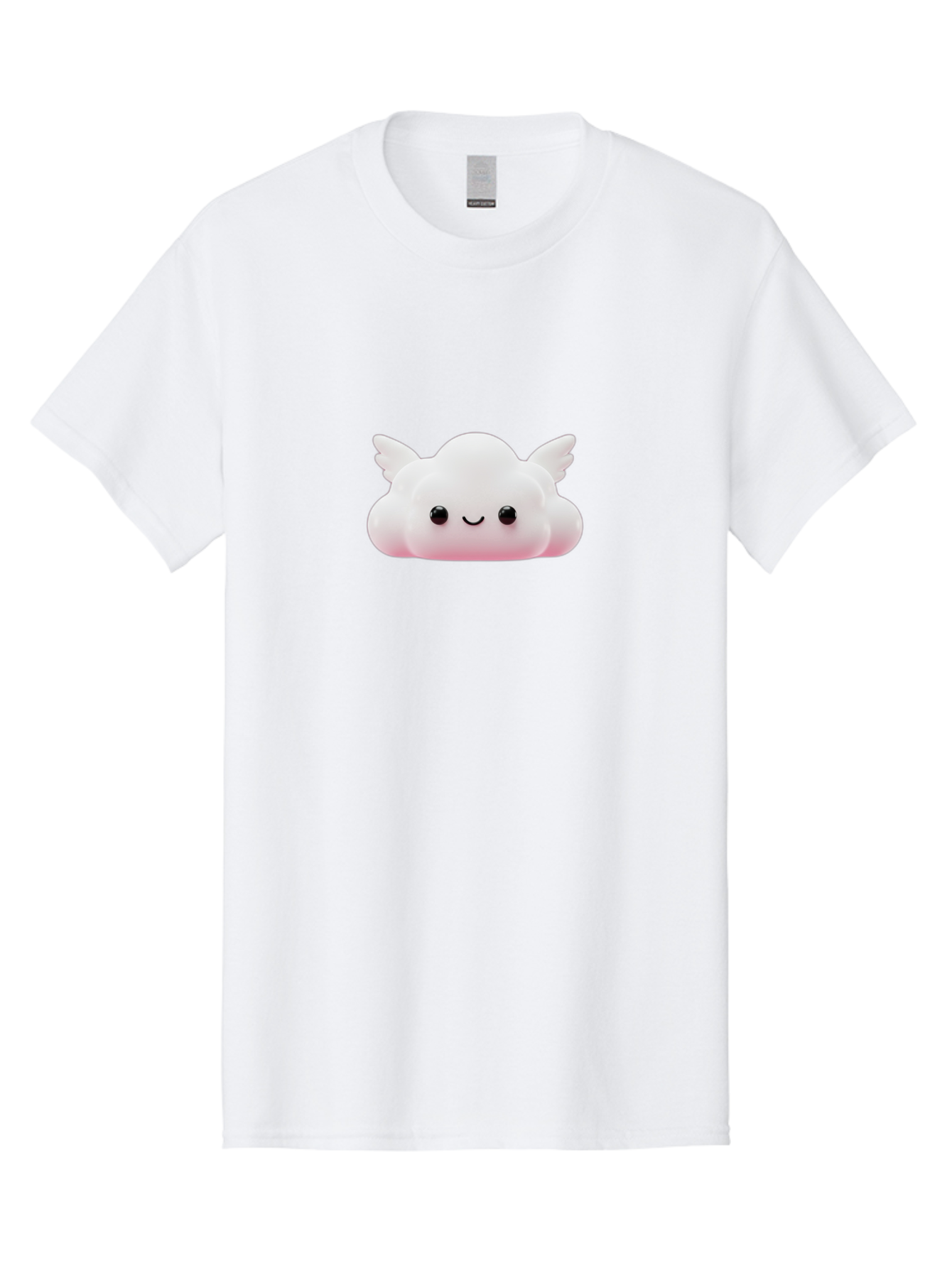 Smiling-Cloud Men'S Graphic Tee, 100% Cotton, Comfortable Casual Summer Wear, Machine Washable, Cartoon Cloud, Cute Character, Smiling Face, Winged Creature, Fluffy Texture, Soft Pink Hue, Adorable Design, Digital Illustration, Kawaii Art Bae765