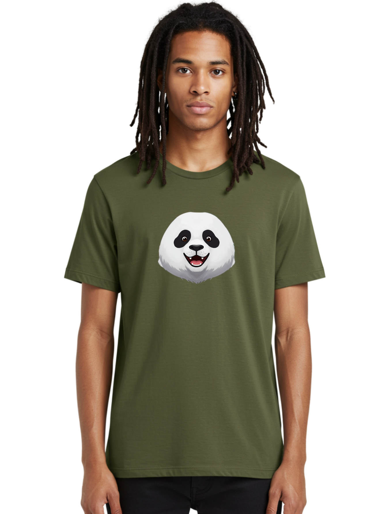 Smiling-Panda-Head Men'S Graphic Tee, 100% Cotton, Comfortable Casual Summer Wear, Machine Washable, Cartoon Panda, Happy Face, Black And White Fur, Cute Animal, Playful Expression, Smiling Panda, Cartoon Character Bae766